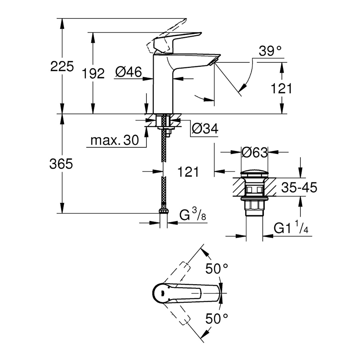 Tvättställsblandare Grohe Start M Push-Open