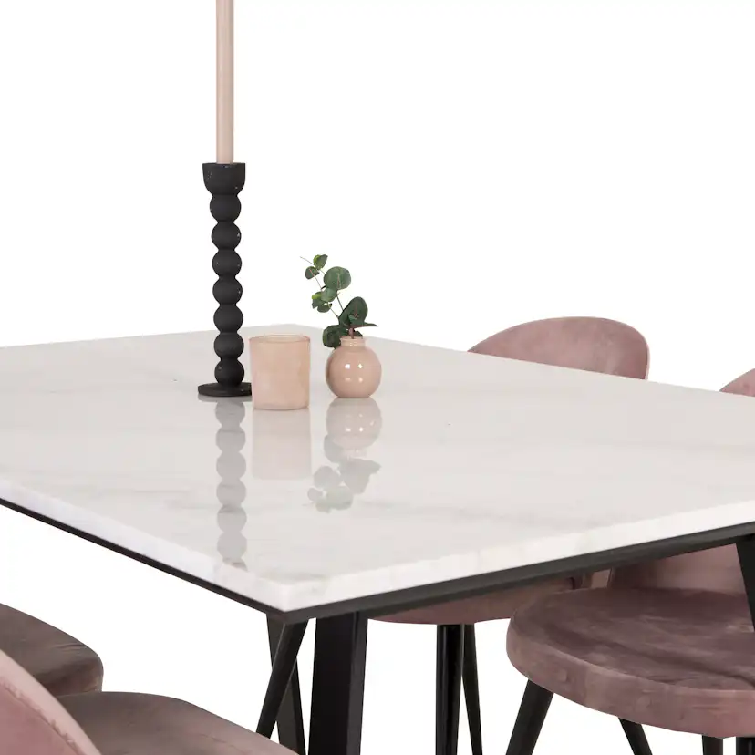 Spisegruppe Venture Home Estelle 140 med 4 Valentina Stoler Fløyel