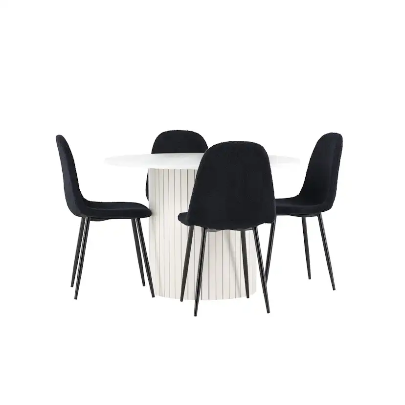 Spisegruppe Venture Home Härön Ø110 med 4 stk Polar Stoler Teddy