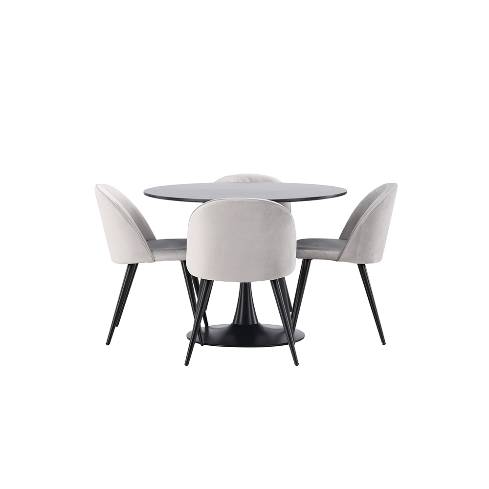 Spisegruppe Venture Home Glade Ø 100 cm med 4 Velvet Stoler