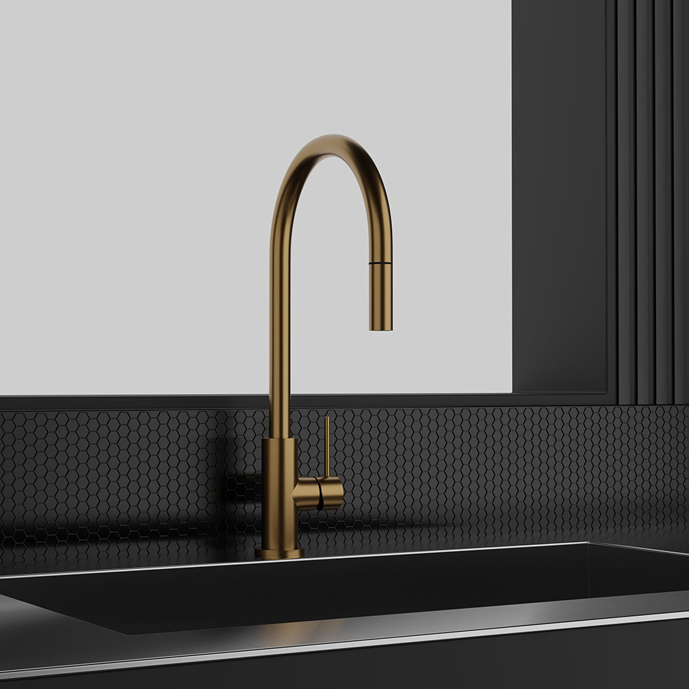 Köksblandare Scandtap Steel Accent Sand D med Diskmaskinsavs Sand Med Oppvaskmaskinavstengning