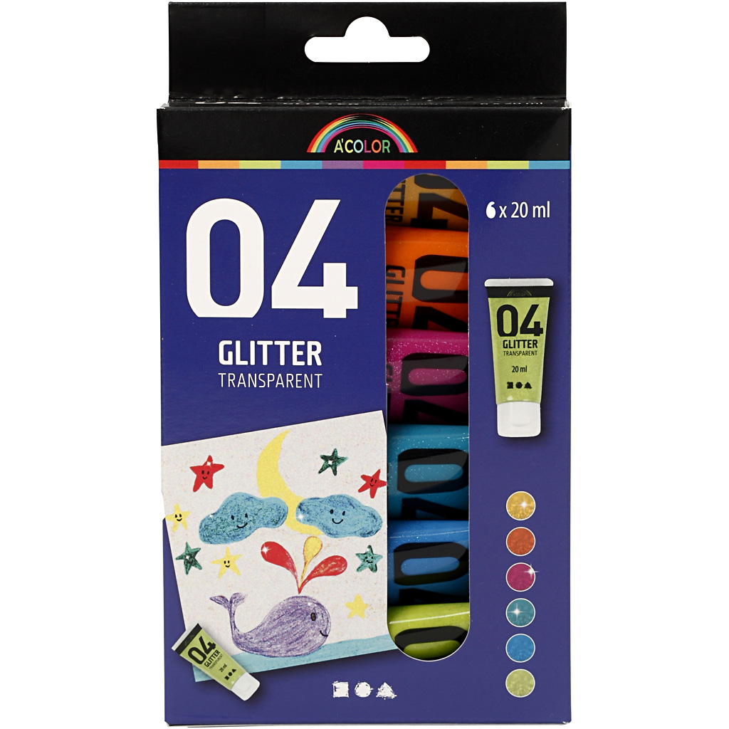 Glitterfarge Creativ Company Ass Farger Nr 04 6x20 ml/1 Pk