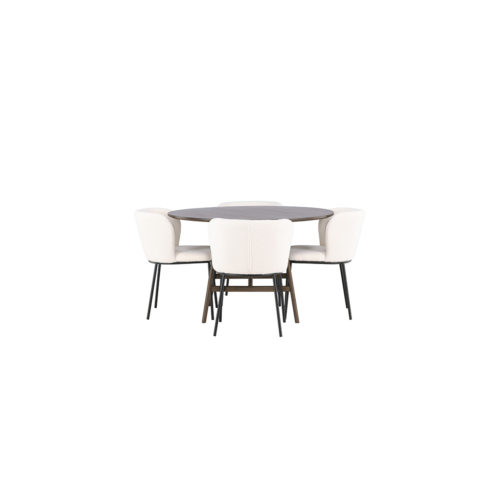 Spisegruppe Venture Home Kaseidon Ø100 cm med 4 stk Edina Stoler