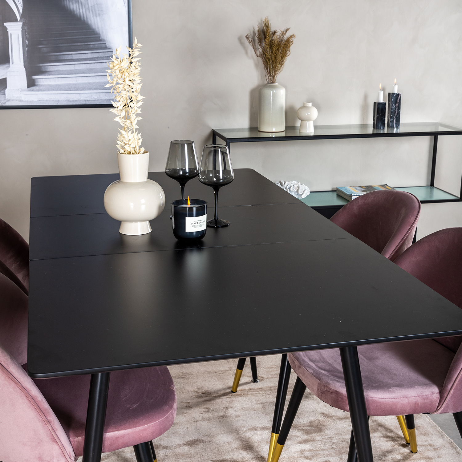 Spisegruppe Venture Home Silvia med Innleggsplate og 4 Valentina Stoler