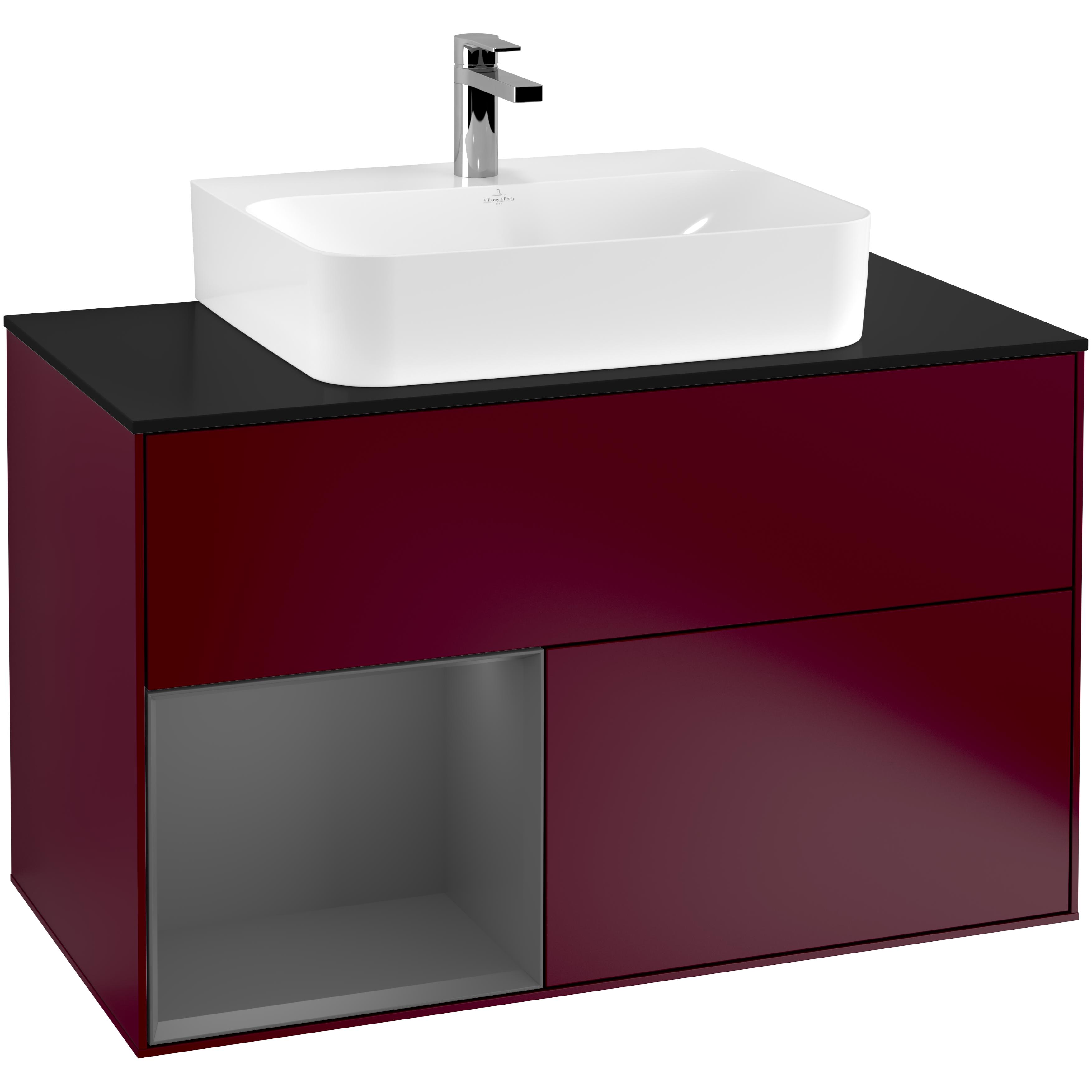 Tvättställsskåp Villeroy & Boch Finion F112GKHB Pion Mattlack/Antracitgrå Mattlack med bänkskiva i Mattsvart glas, Lucka Vänster