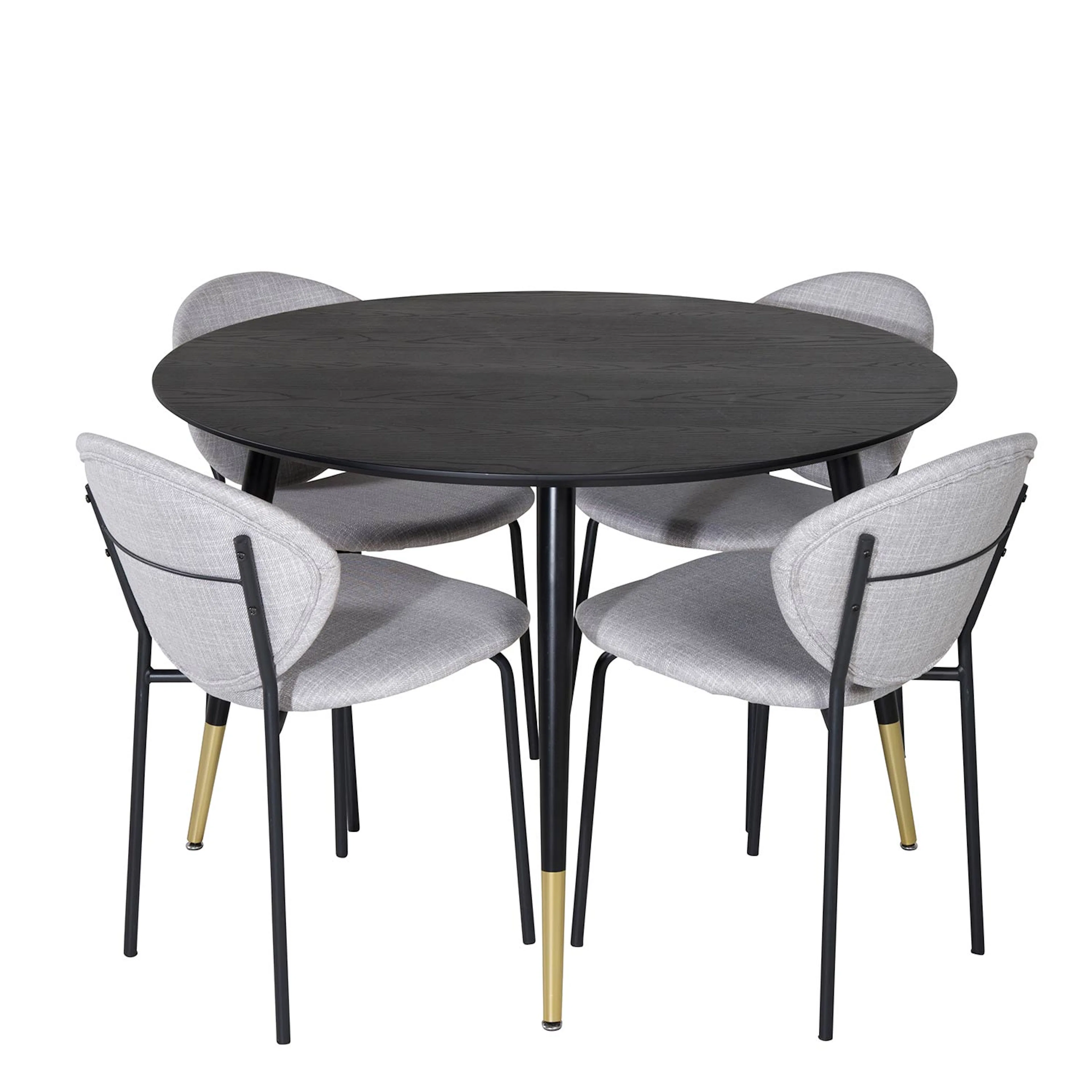 Dipp Table - - Black+Vault Chair - - Grey Fabric_4 Sort/Messing/Grå