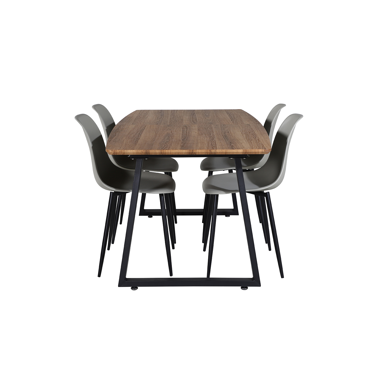  Inca Dining Table 160/200*85 cm+Polar Plastic Dining Chair Natur/Sort/Grå
