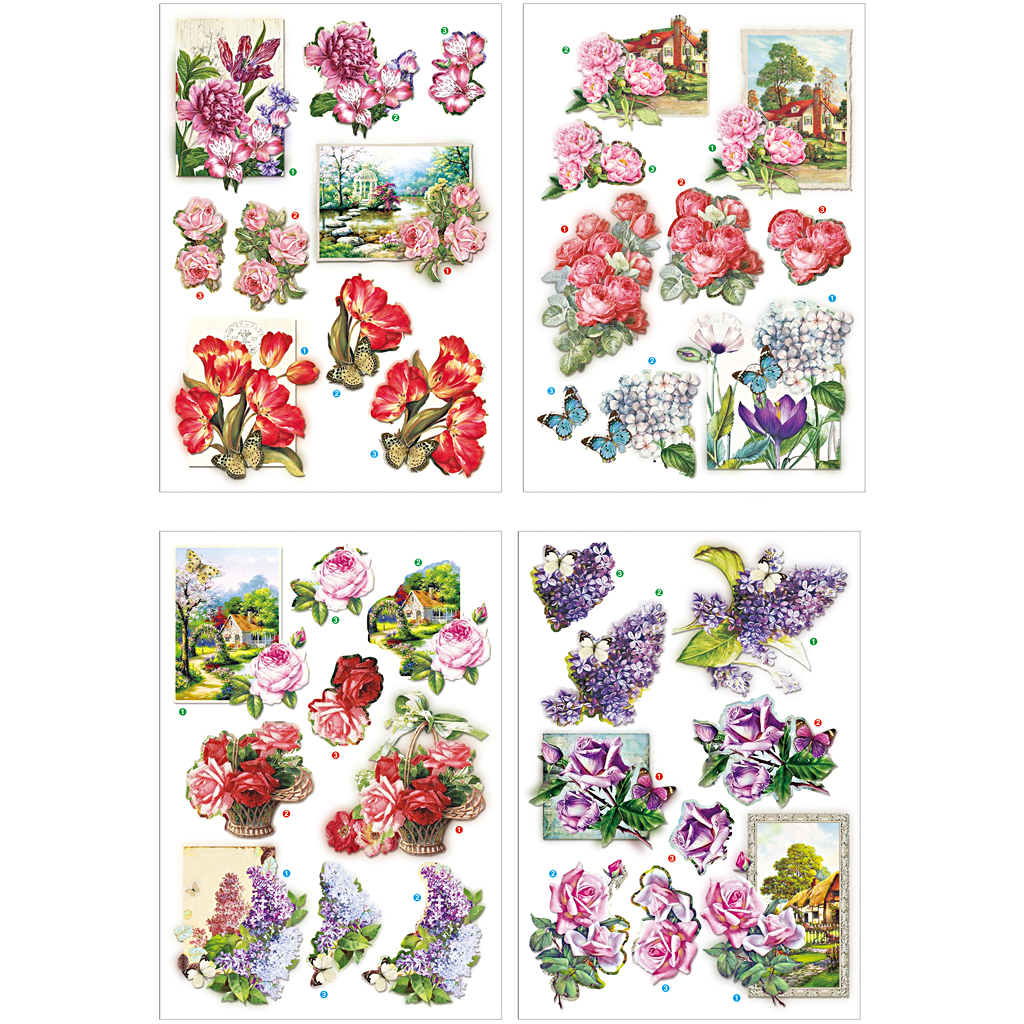 3D Motiv Creativ Company Blomster og Sommerfugler 4 Ark/1 Pk