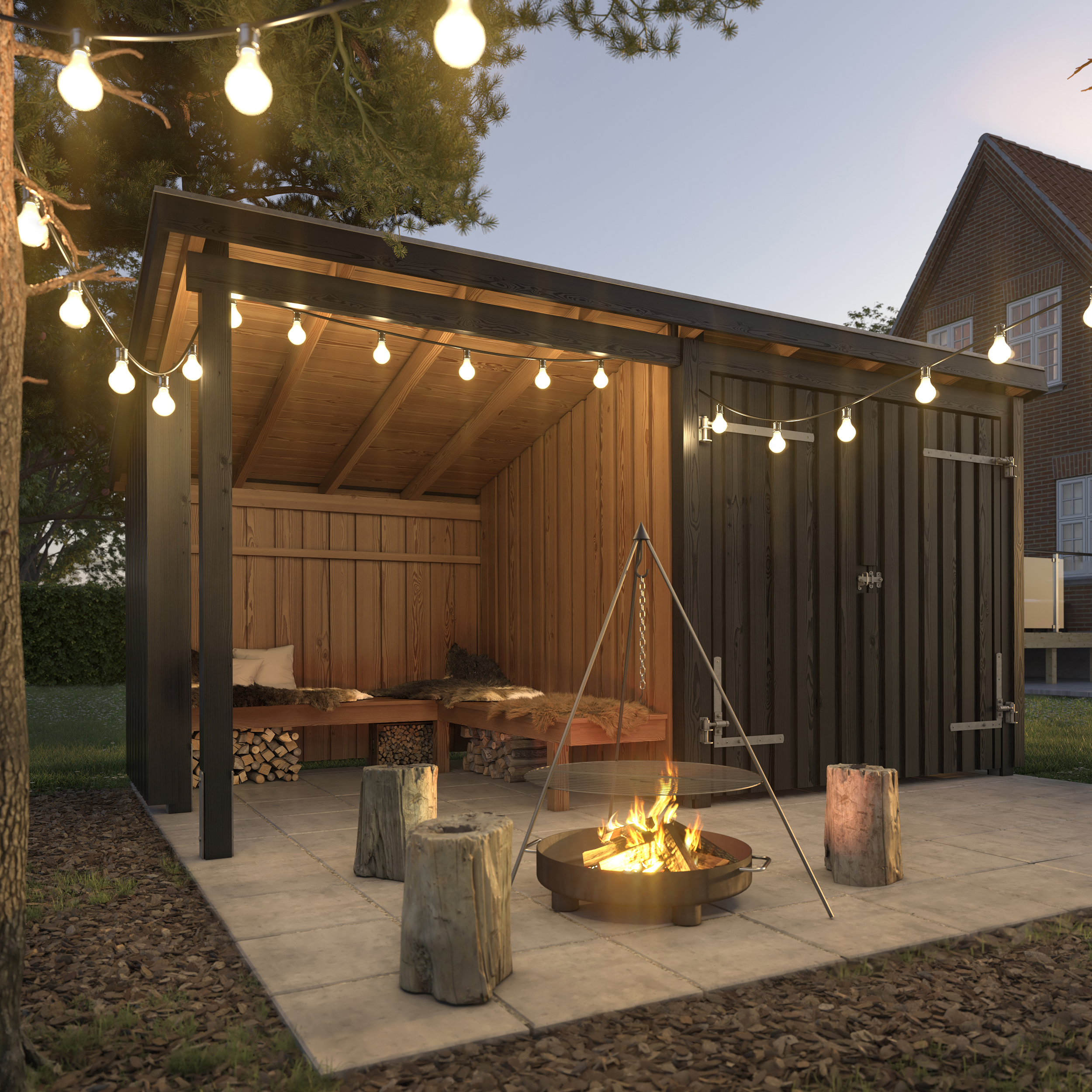 Bålhytte PLUS Nordic 9,5 m2 med Dobbeldør