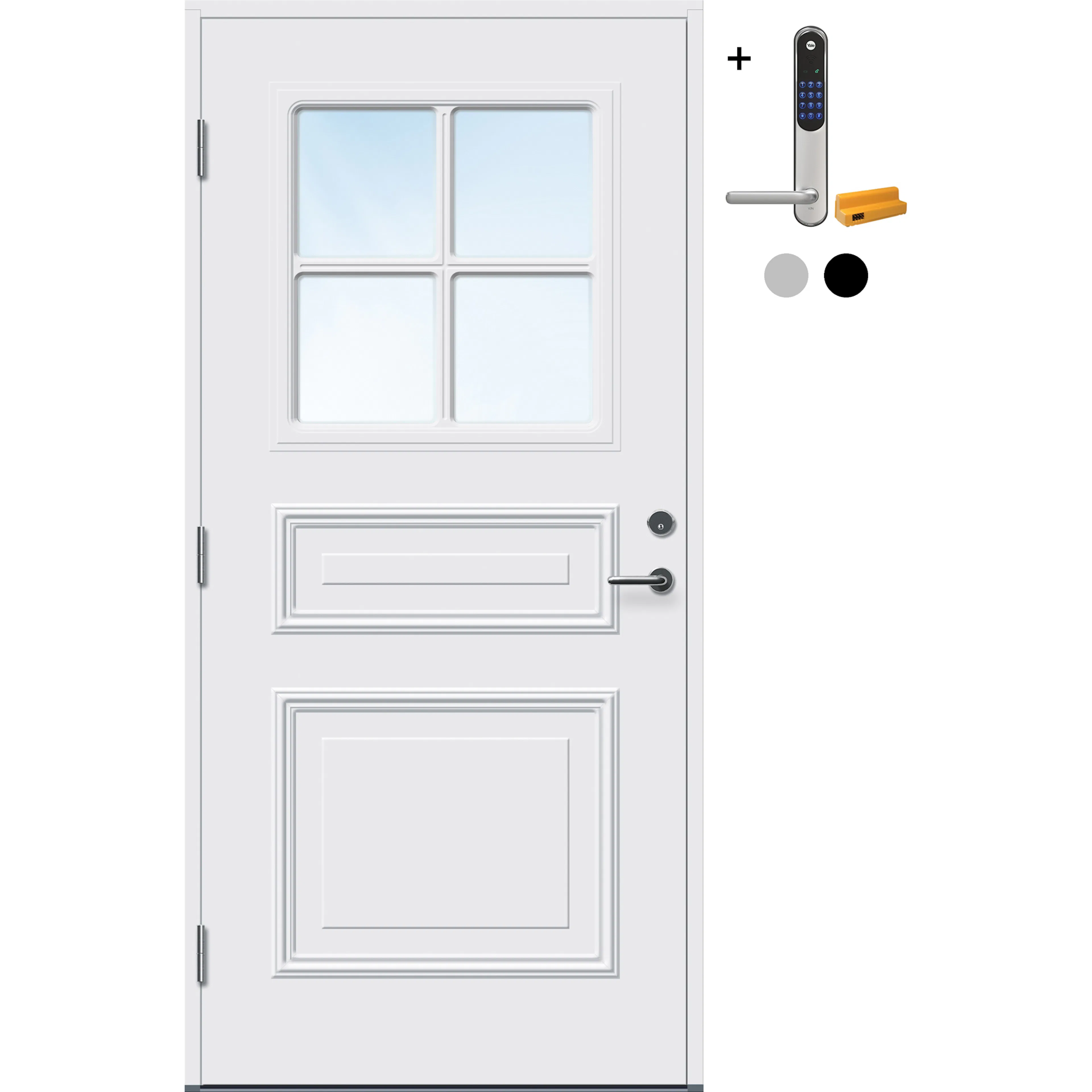DØR YD GRIMSTAD 11X21H HVIT og Yale Entrus Sort BxH 110x210 cm Høyre, NCS S-0502-Y, Hvit, Yale Entrus Sort