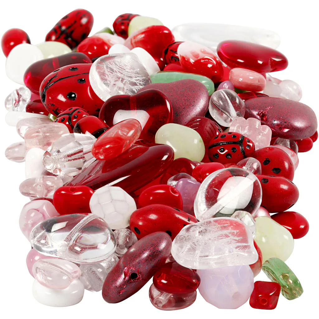 Glassperler Creativ Company i Ass Farger Marihøne Blader Hjerter 5-22 mm i dia Hullstr 0,5-1,5 mm 350 g/1 Pk