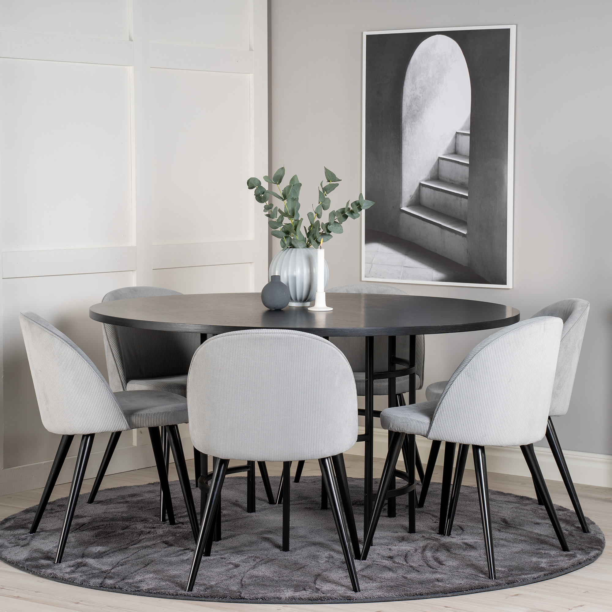 Copenhagen - Dining Table round - Black / Black+Velvet matst Sort/Grå