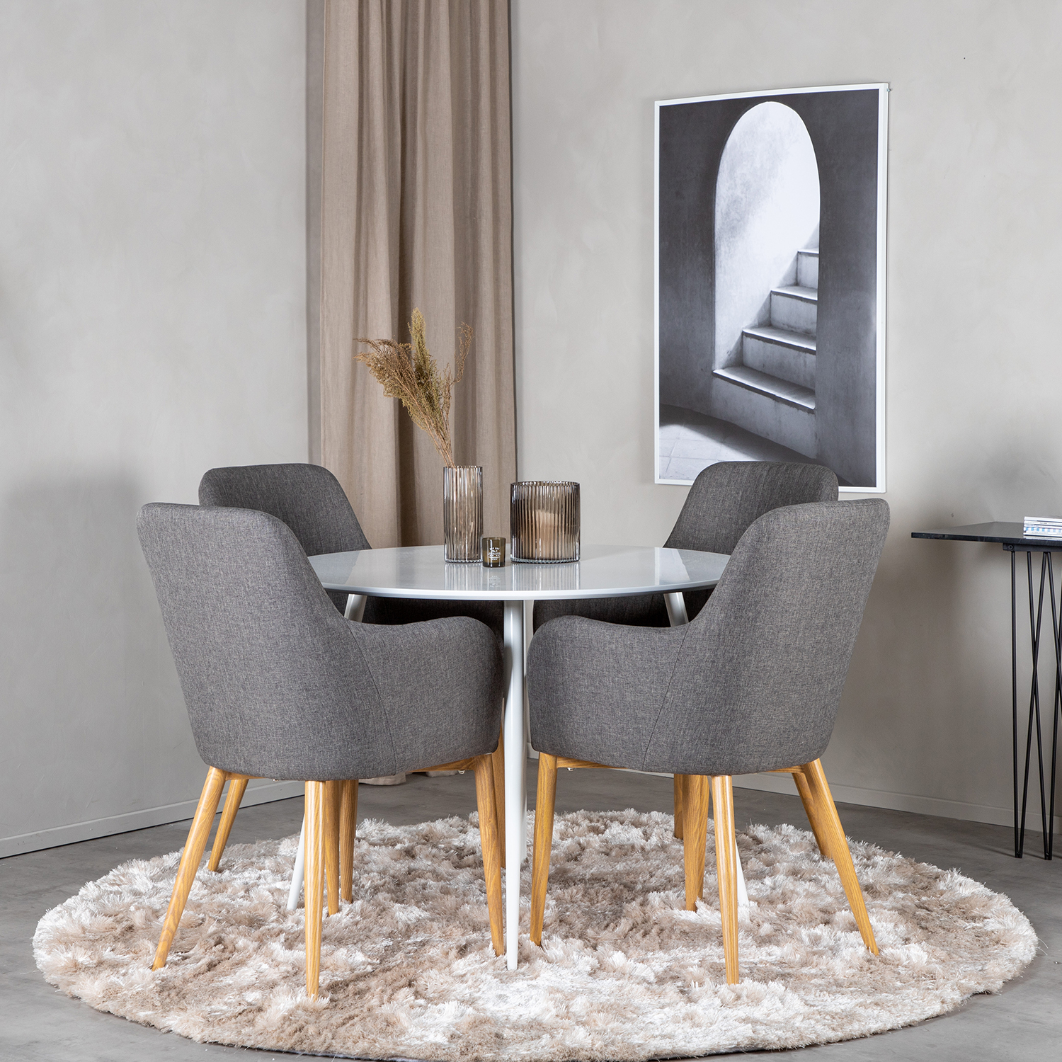 Spisegruppe Venture Home Plake med 4 Corina Stoler Polyester Rundt
