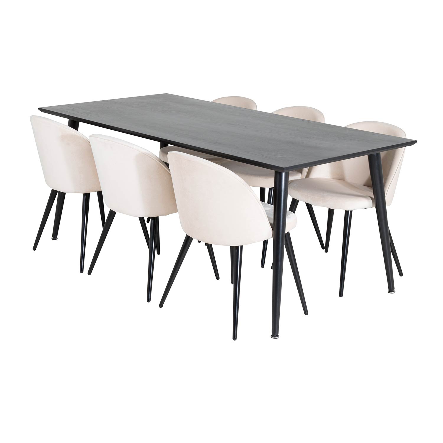 DippTable - Black VeneerVelvetChair - Beige Black_6 Sort/Beige, Sammet