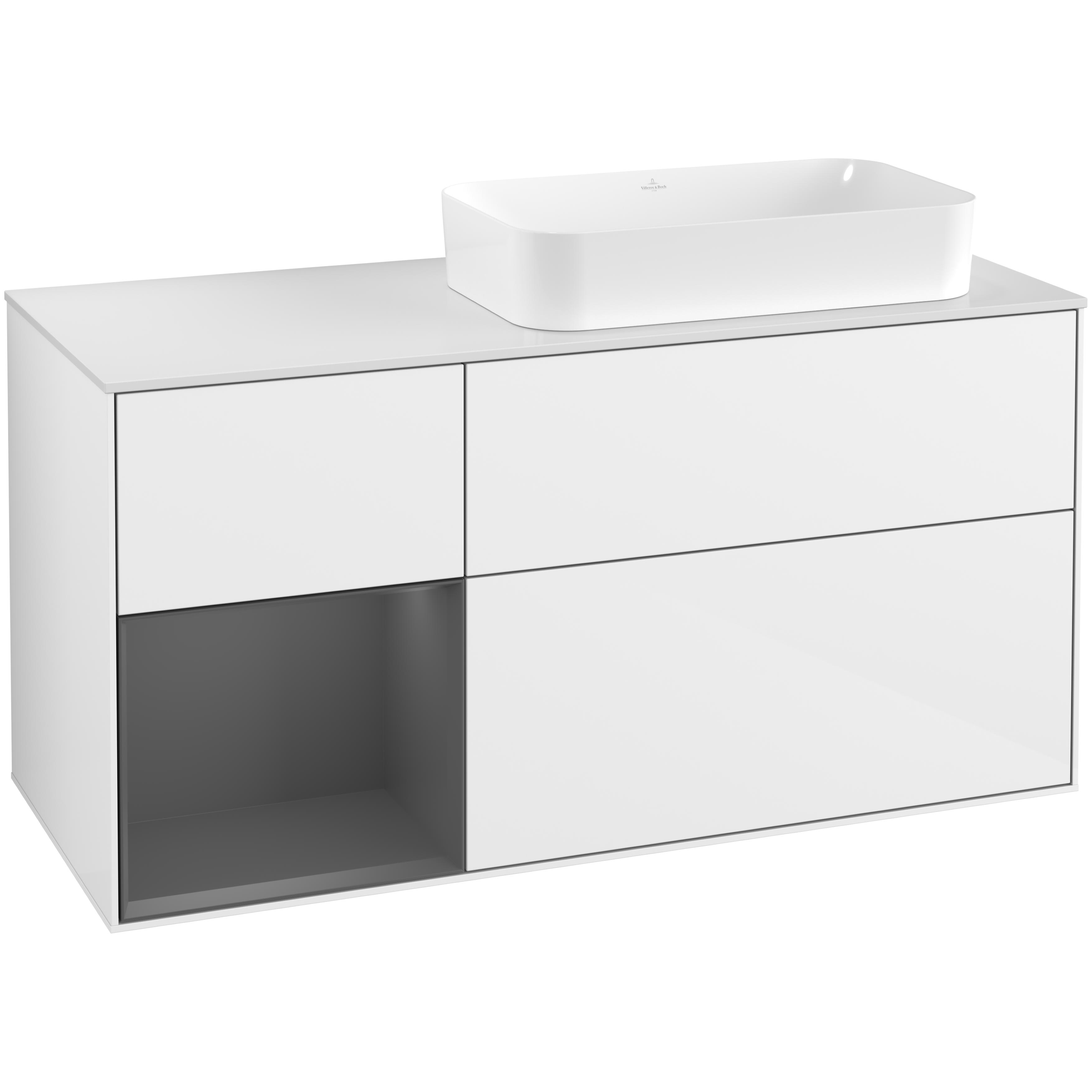Tvättställsskåp Villeroy & Boch Finion med 3 Lådor Hylla och Bänkskiva för Ocentrerat Fristående Tvättställ