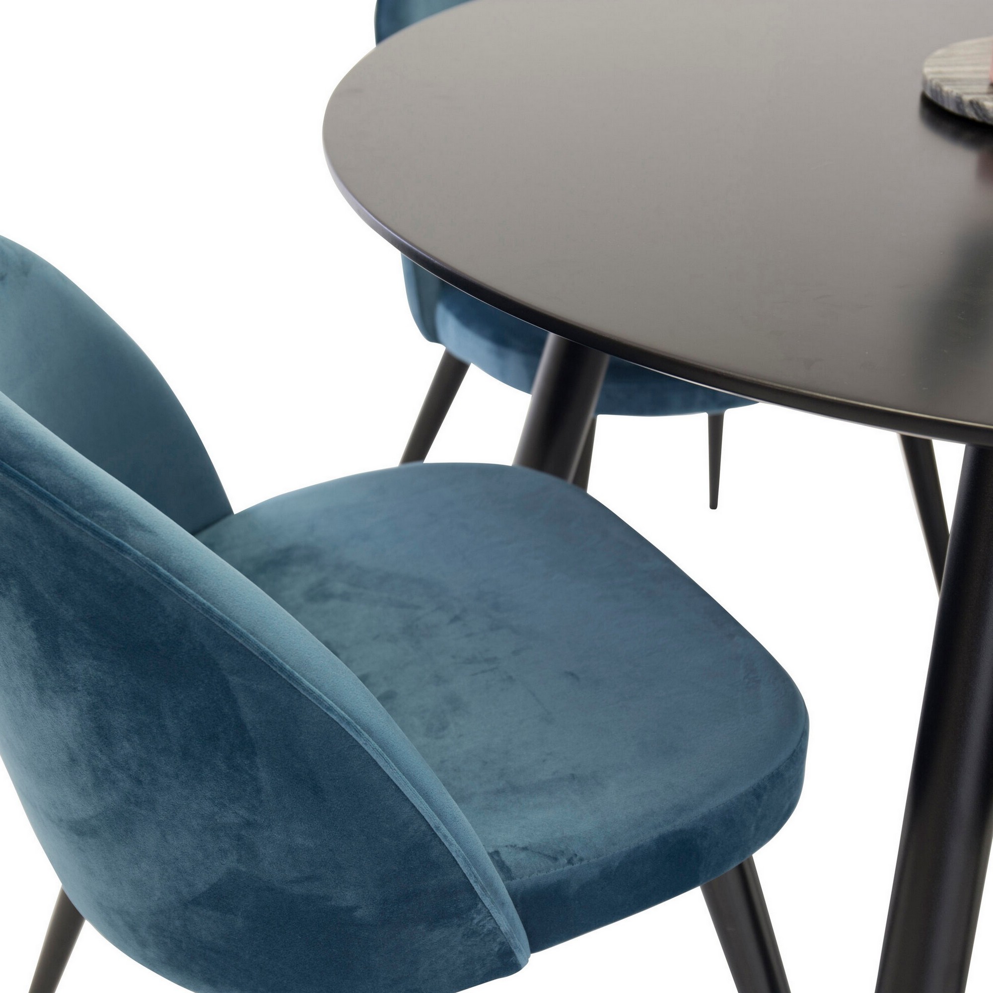 Plaza Runt Matbord - Svart / Svart - ø100*H75 +Velvet Dining Sort/Blå