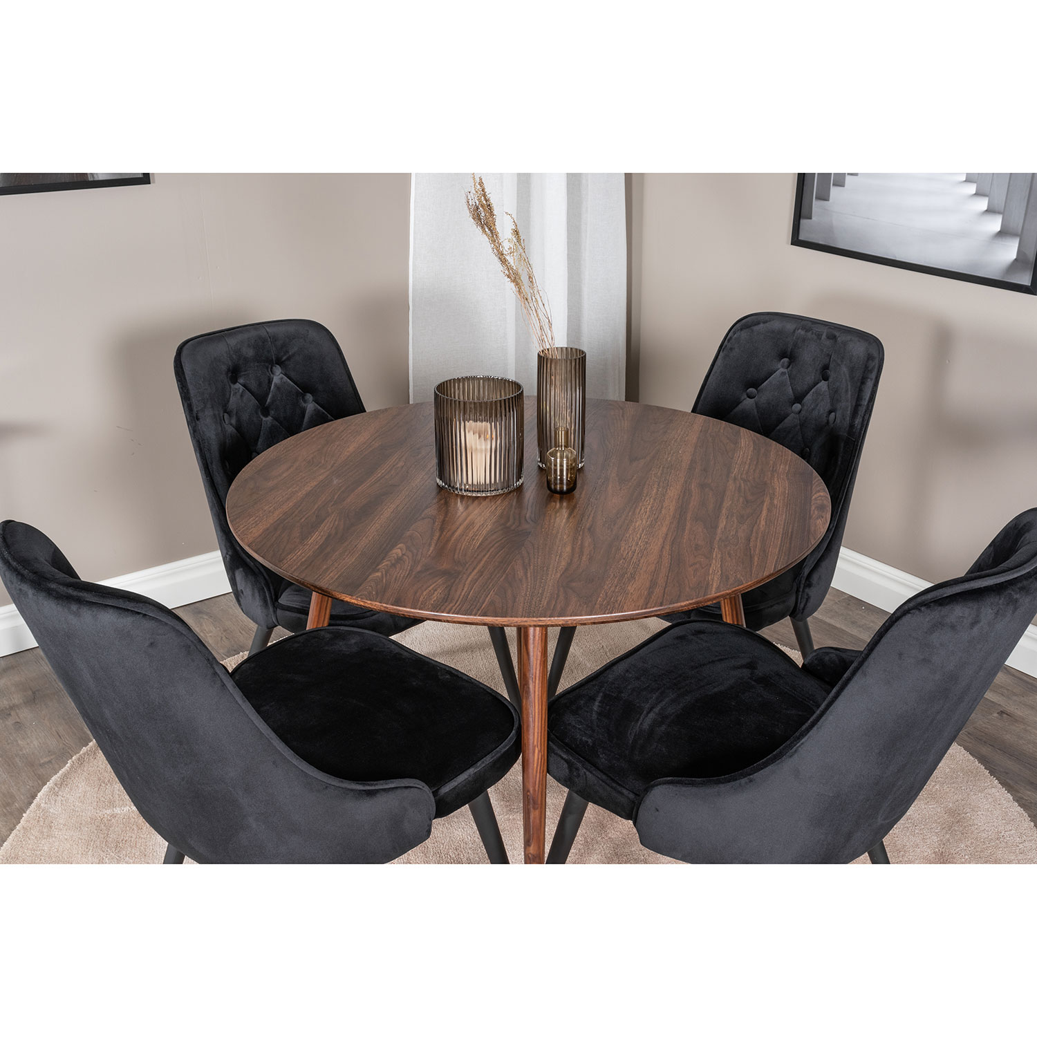 Spisegruppe Venture Home Plaza med 4 Velvet Deluxe Stoler
