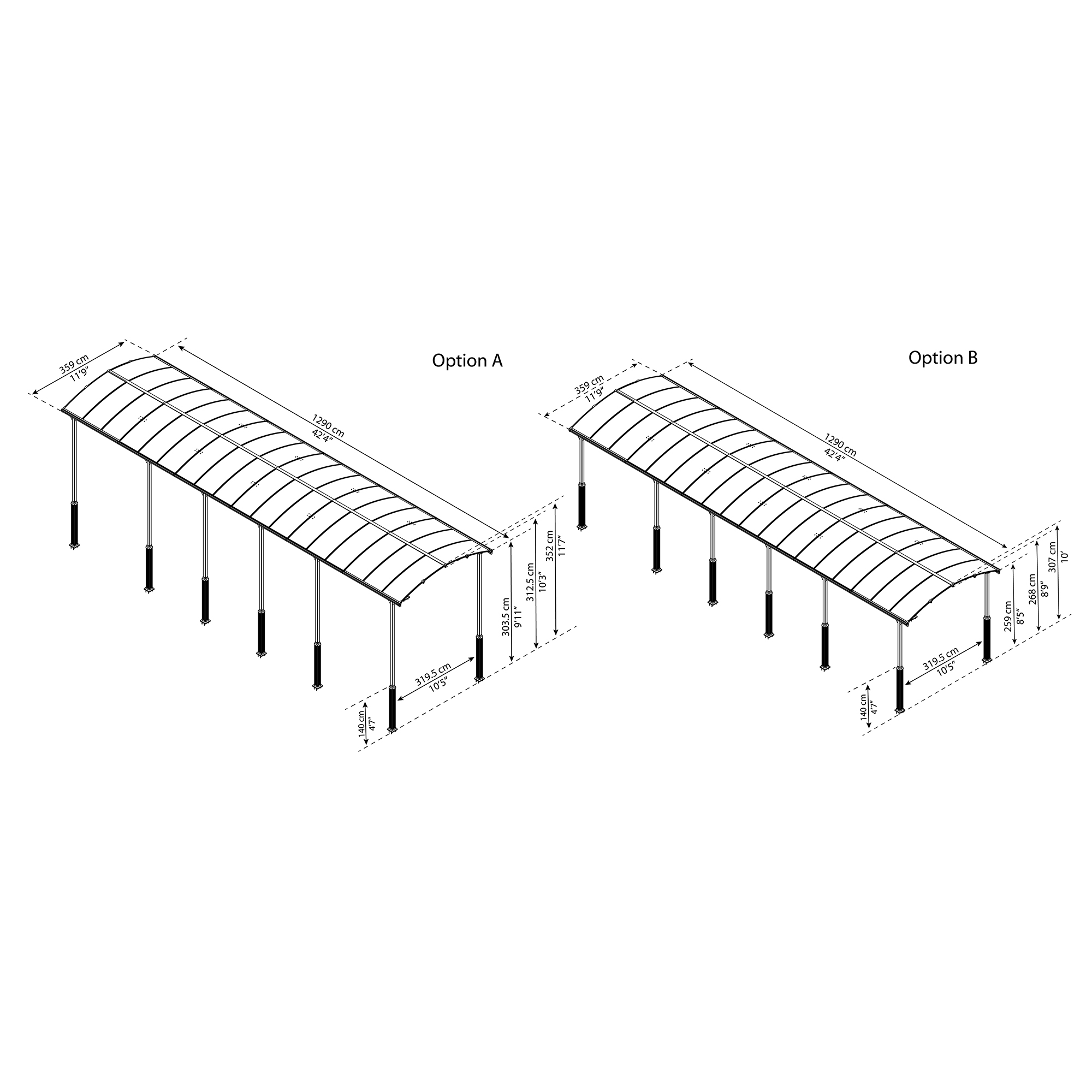 Carport Canopia av Palram Alpine i Metall for Bobil 3,6x13 m