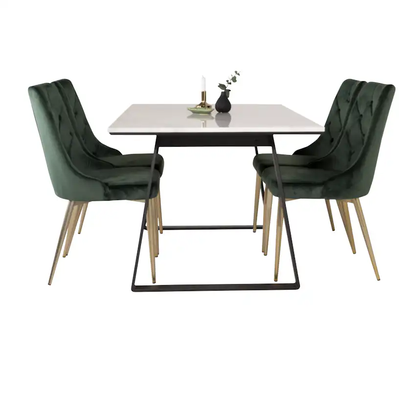 Spisegruppe Venture Home Estelle 140 med 4 Vera Stoler Fløyel/Messing