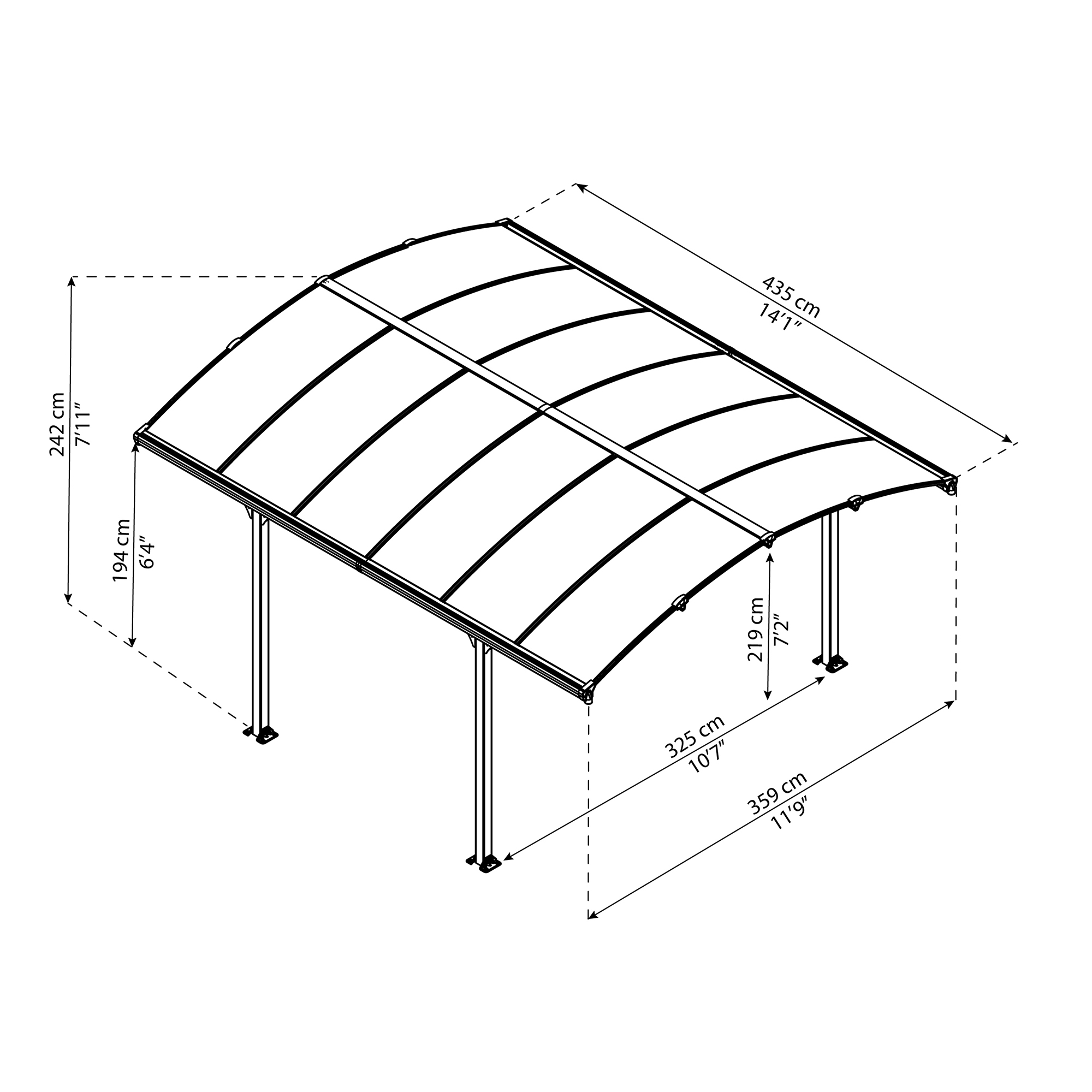 Carport Canopia av Palram Arcadia i metall 3,6x4,5 m