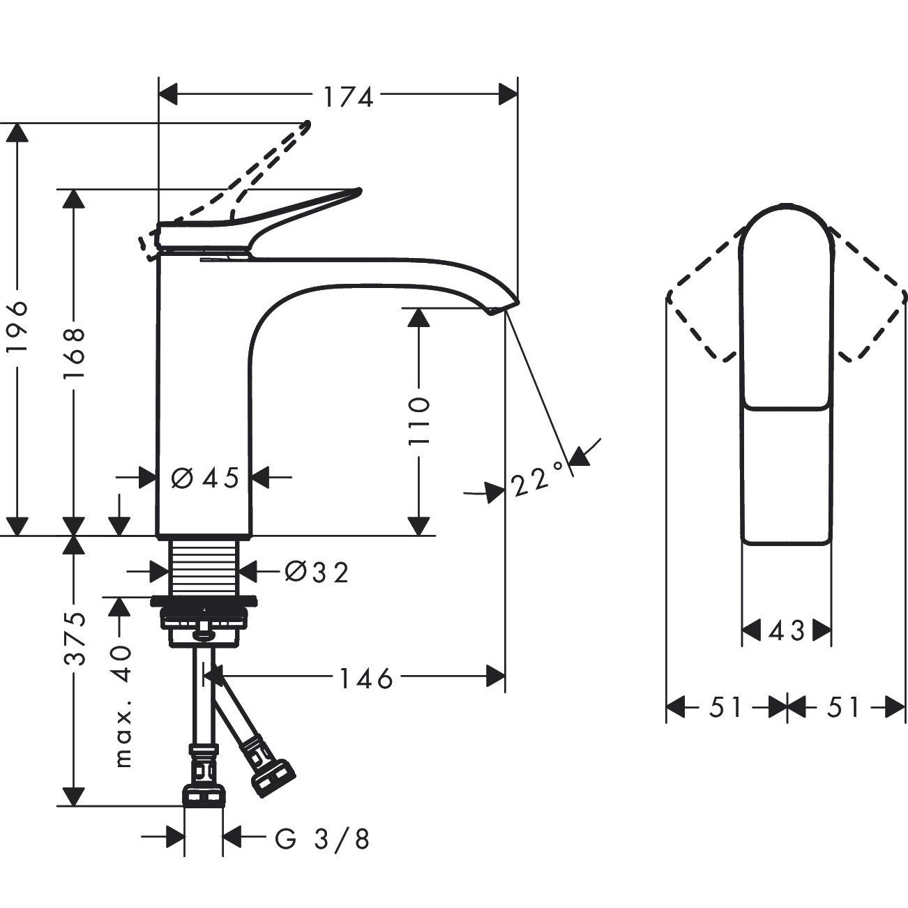 Servantbatteri Hansgrohe Vivenis 110 Waterfall