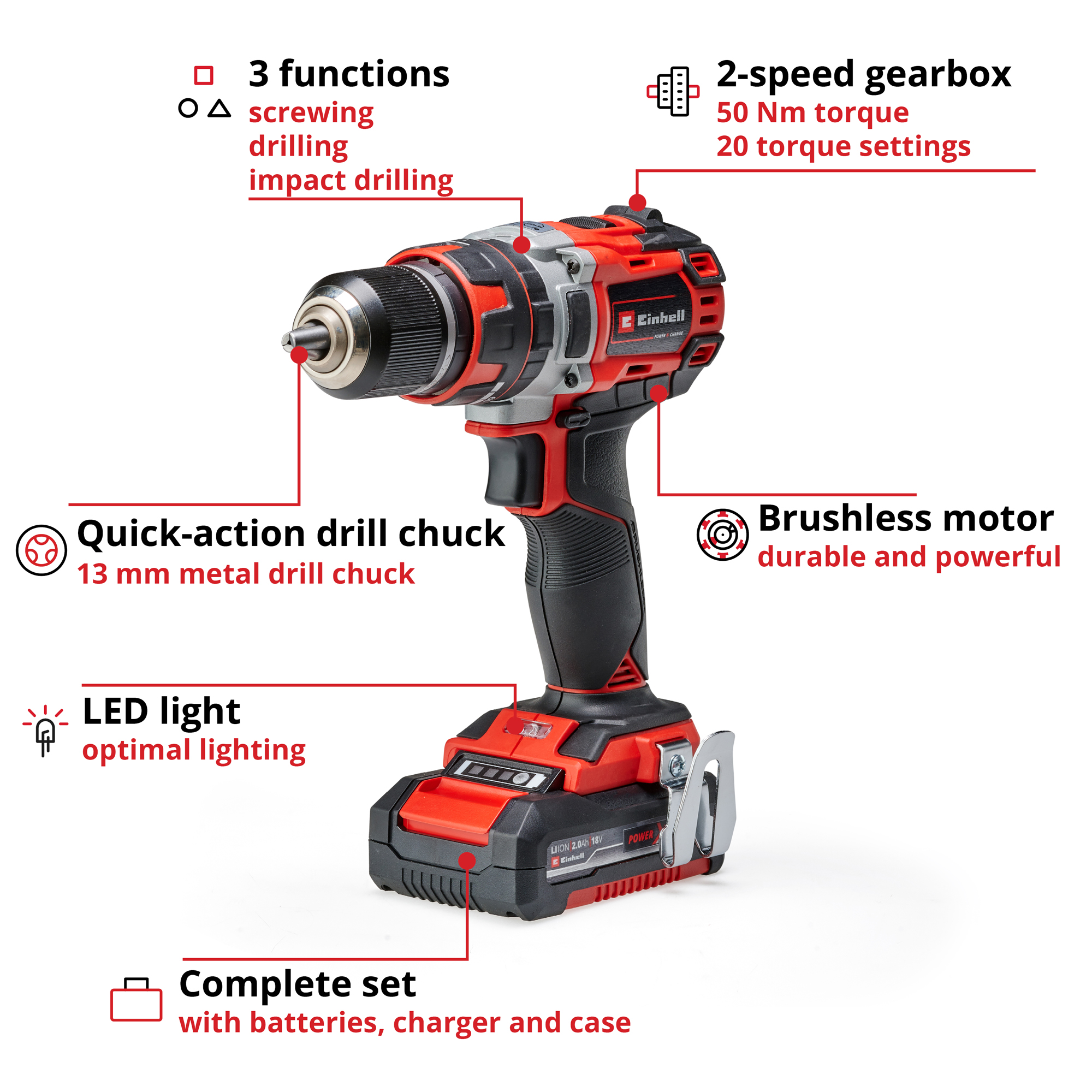 Slagbormaskin Einhell TE-CD 18V med Batteri, Lader & Veske