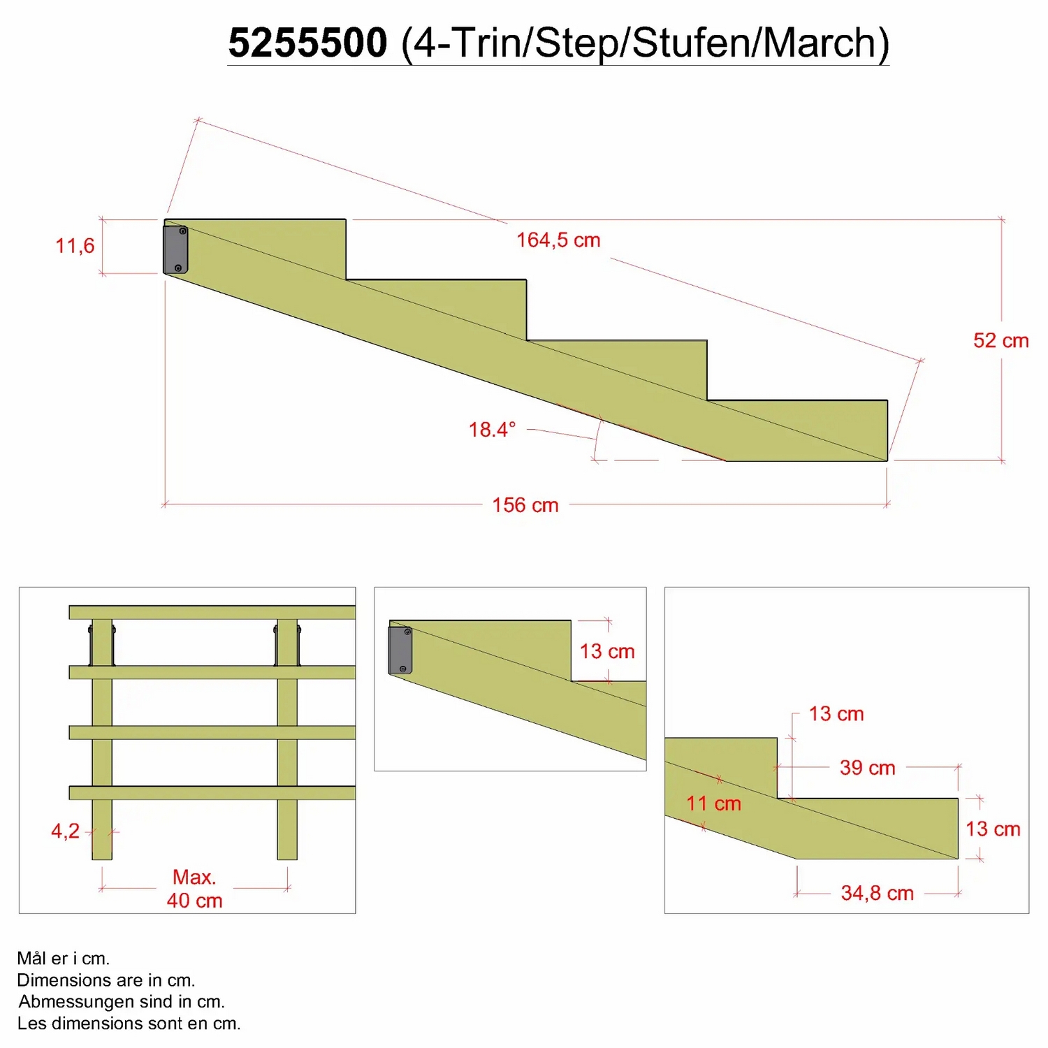 Trappevange PLUS Trinndybde 39 cm med Beslag