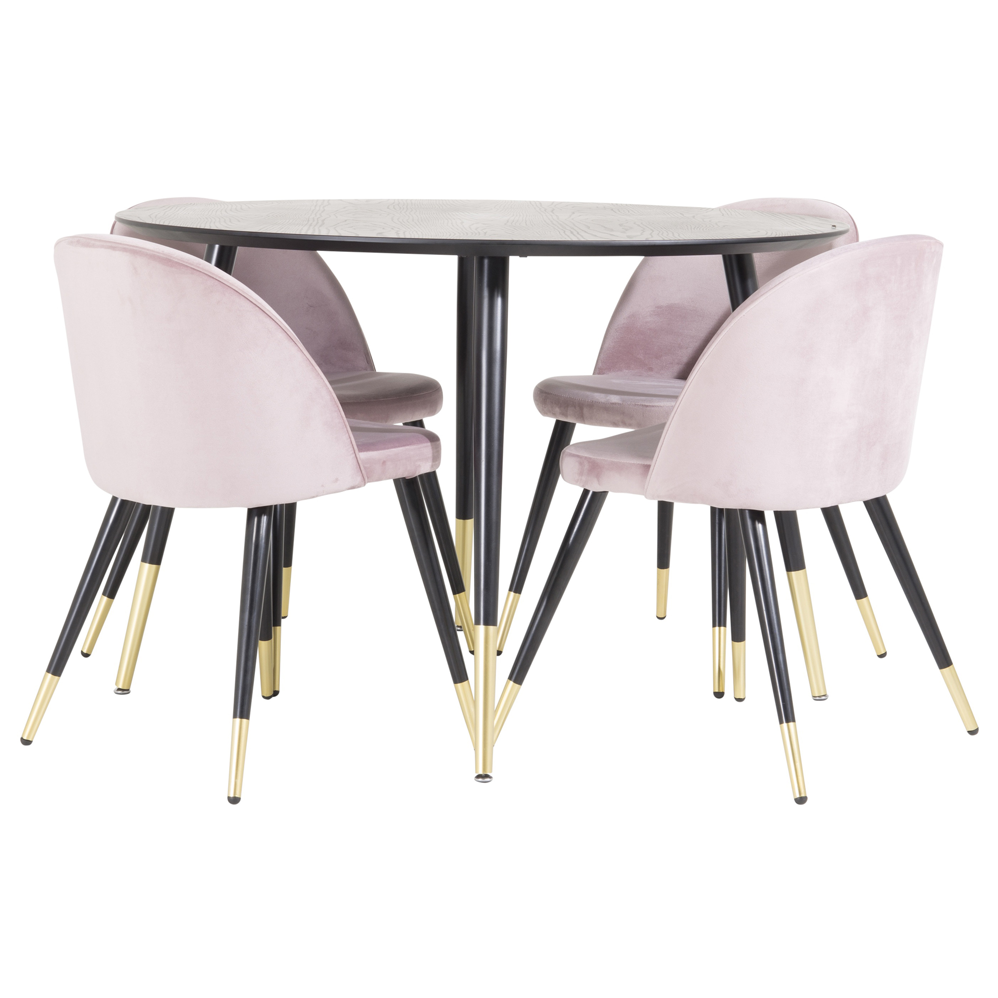 Spisegruppe Venture Home Dipp Ø115 cm med 4 Velvet Stoler