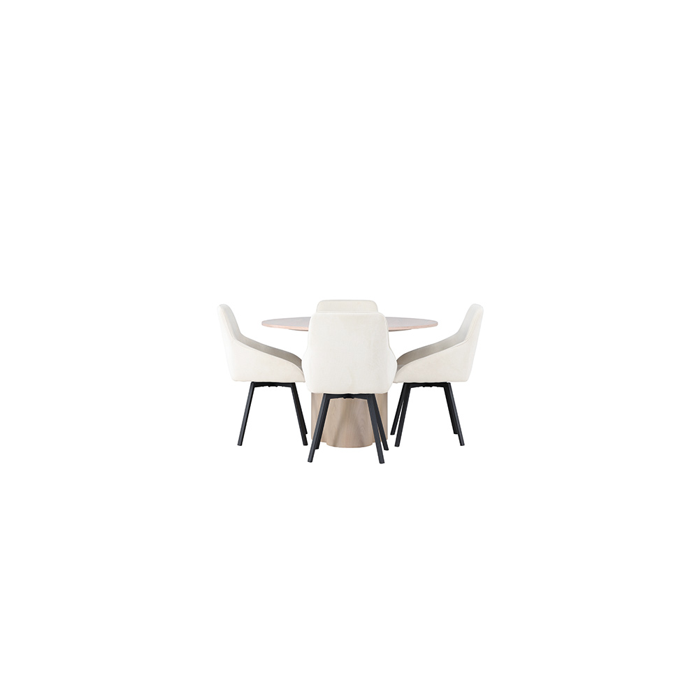 Spisegruppe Venture Home Olivia Ø110 cm med 4 stk Rosie Stoler