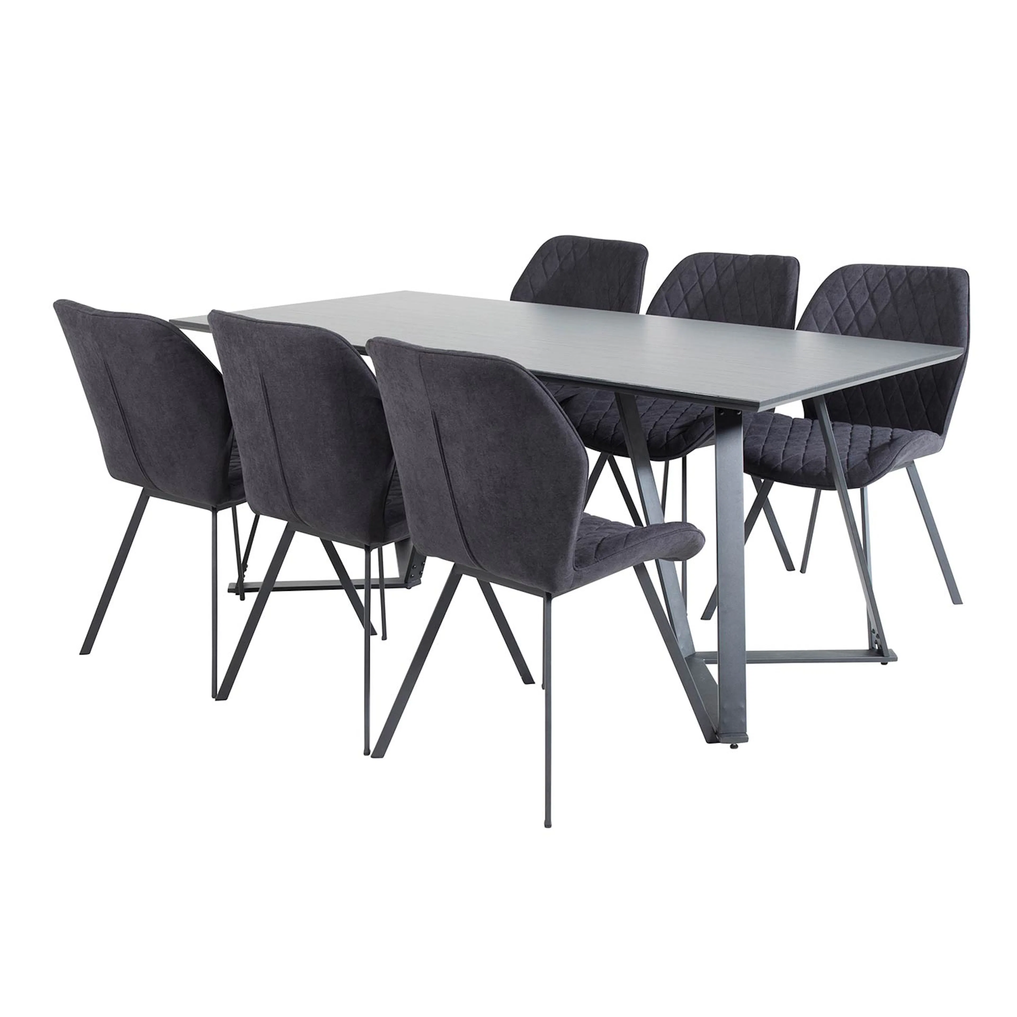 Marina Table - Black top /GemmaChair - - Black Fabric_6 Sort/Sort