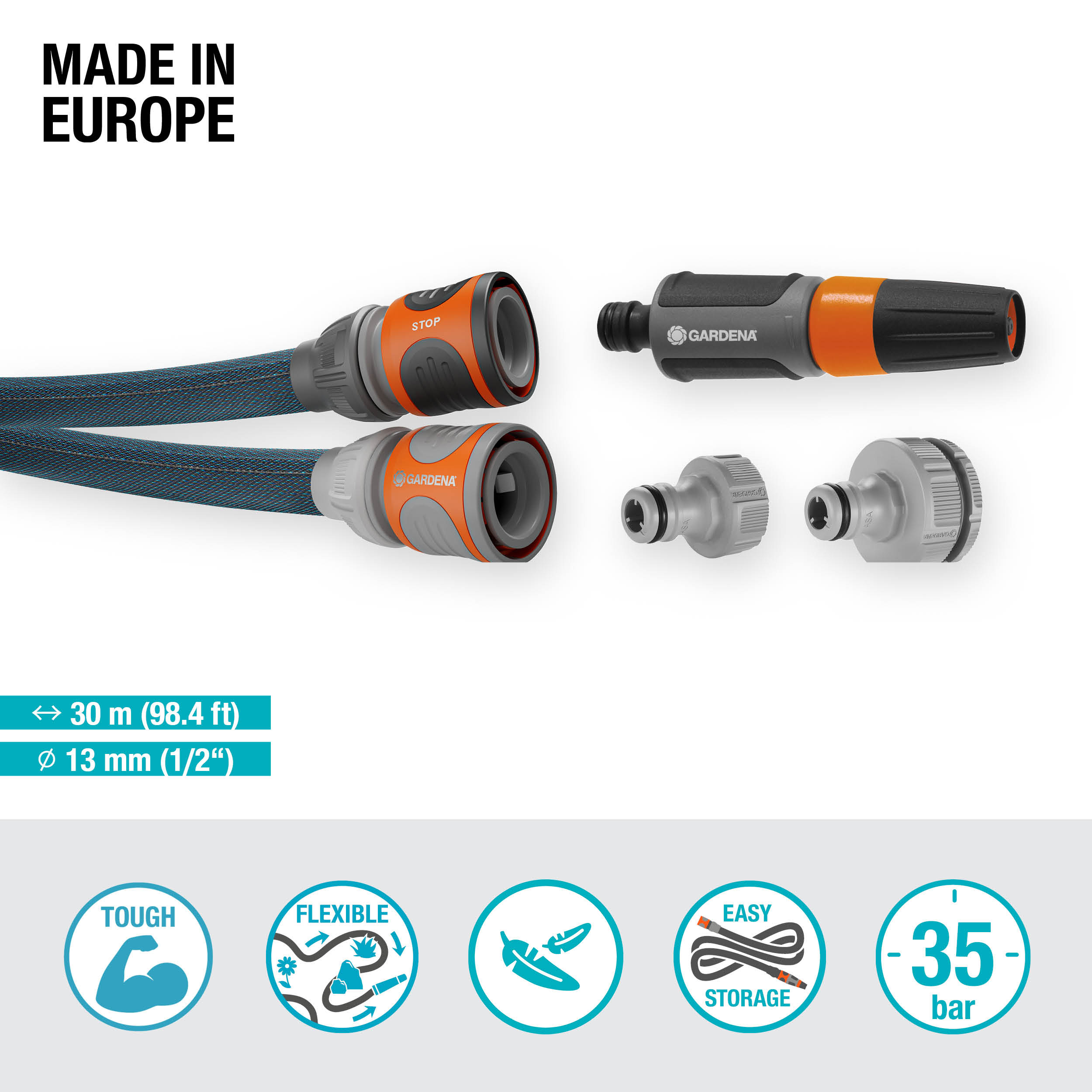 Tekstilslange Gardena Liano Xtreme 30 m Sett med Stråledyse