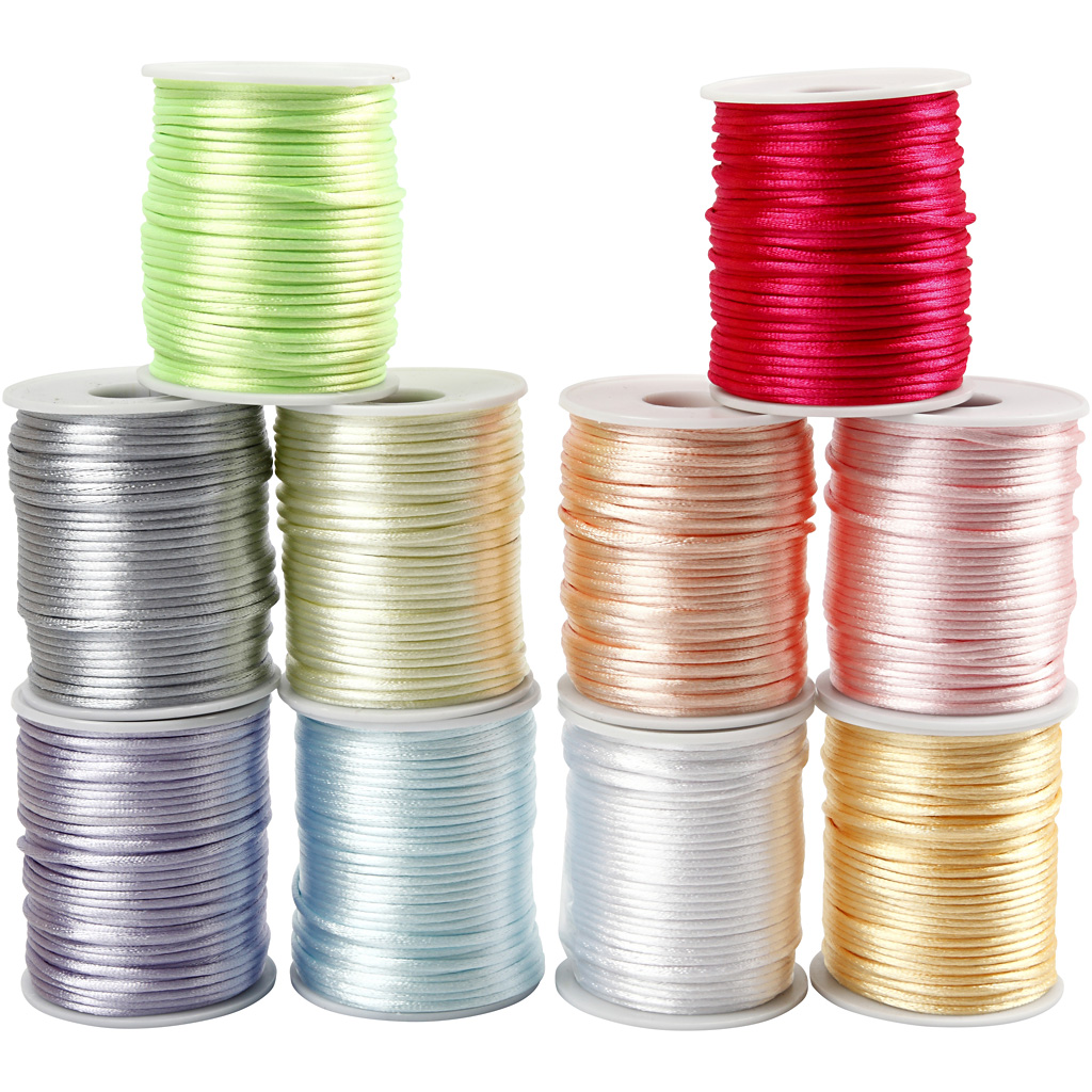 Satengsnor Creativ Company Sortiment Pastellfarger Tykkelse 2 mm 10x50 m/1 Pk