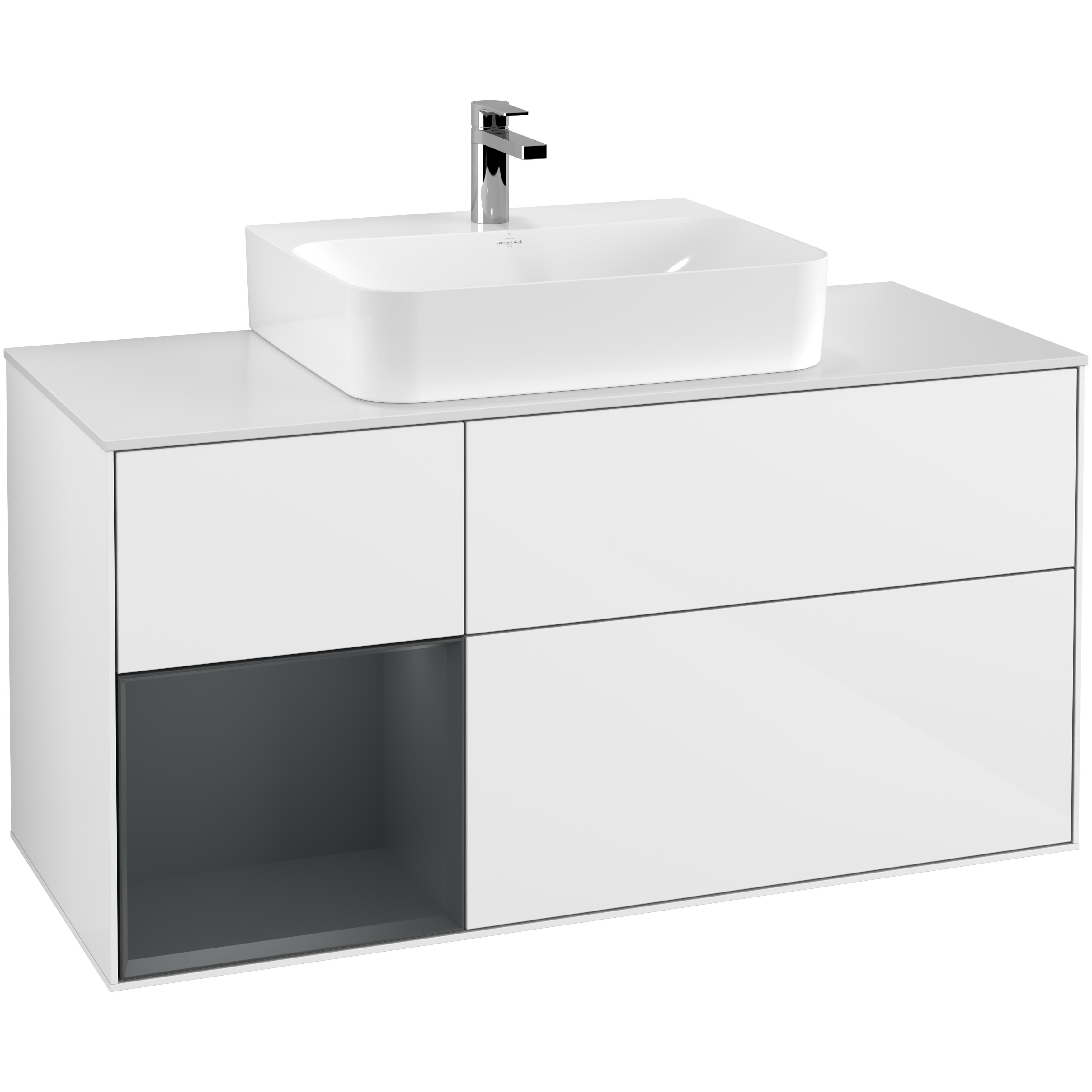 Tvättställsskåp Villeroy & Boch Finion med 3 Lådor Hylla och Bänkskiva för Centrerat Tvättställ | badrum - badrumsmobler - tvattstallsskap-och-kommod | KakelKungen