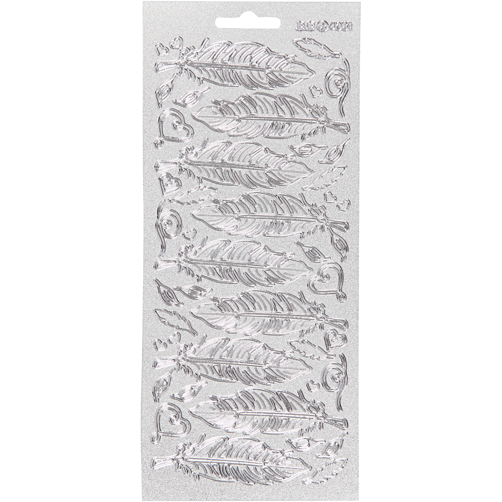 Stickers, silver, fjädrar, 10x23 cm, 1 ark Sølv