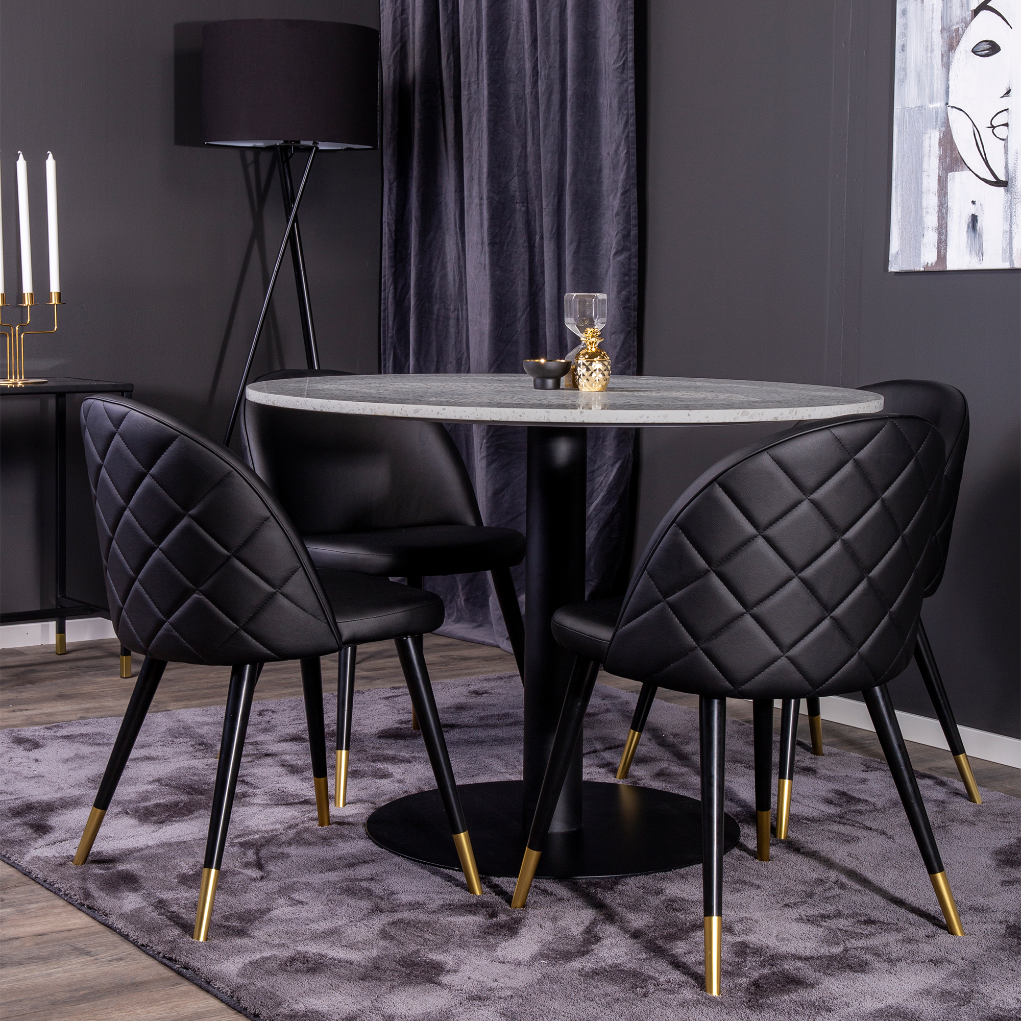 Spisegruppe Venture Home Roxanna med 4 Valentina Stoler Lær