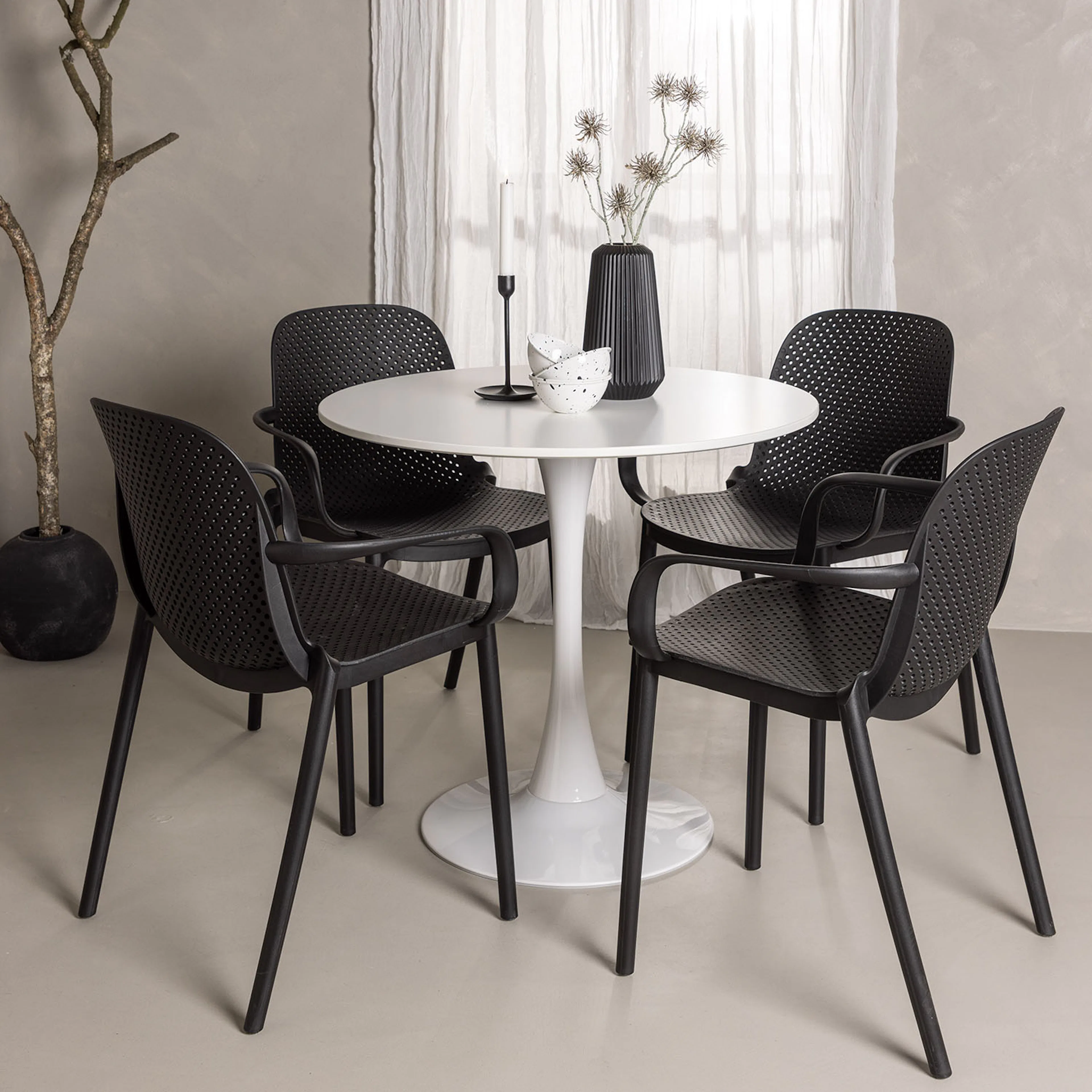 Spisegruppe Venture Home Hamden Ø80 cm med 4 Baltimore Stoler