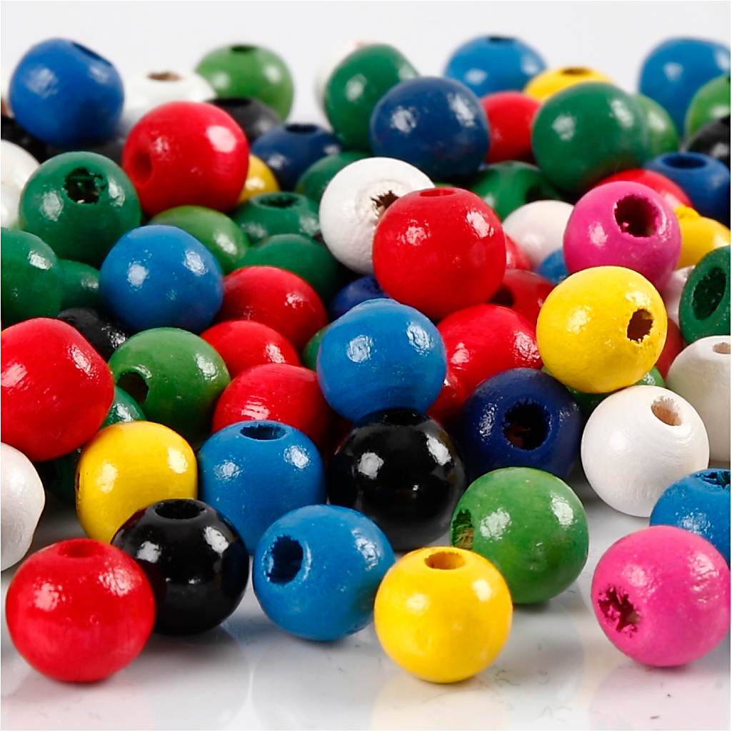Träpärlor, mixade färger, Dia. 8 mm, Hålstl. 2 mm, 15 g/ 1 f Mixade Farger