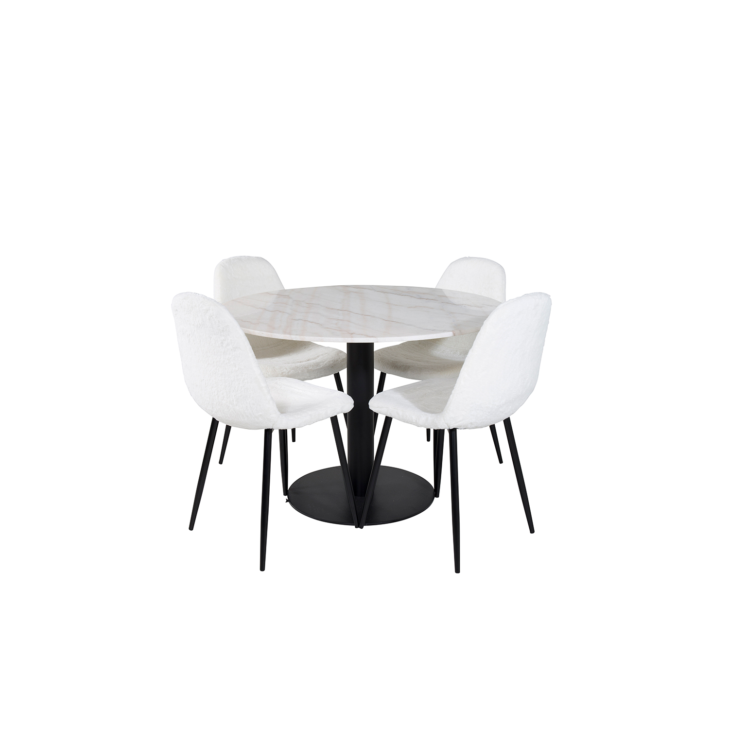 Estelle Round Dining Table ø106+Polar Fluff Dining Chair Hvit/Sort