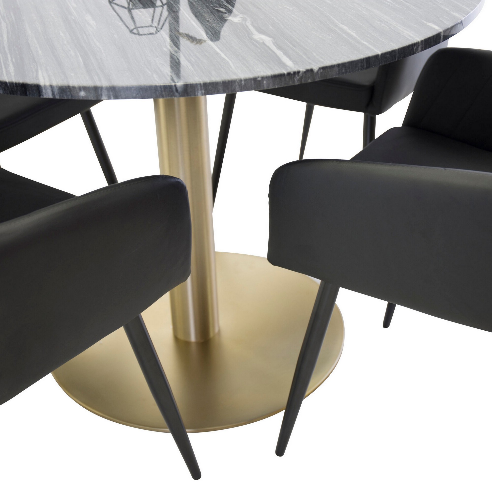 Estelle Dining Table round 106cm Grey Marble /  Brass +Comfo Sort/Messing/Grå