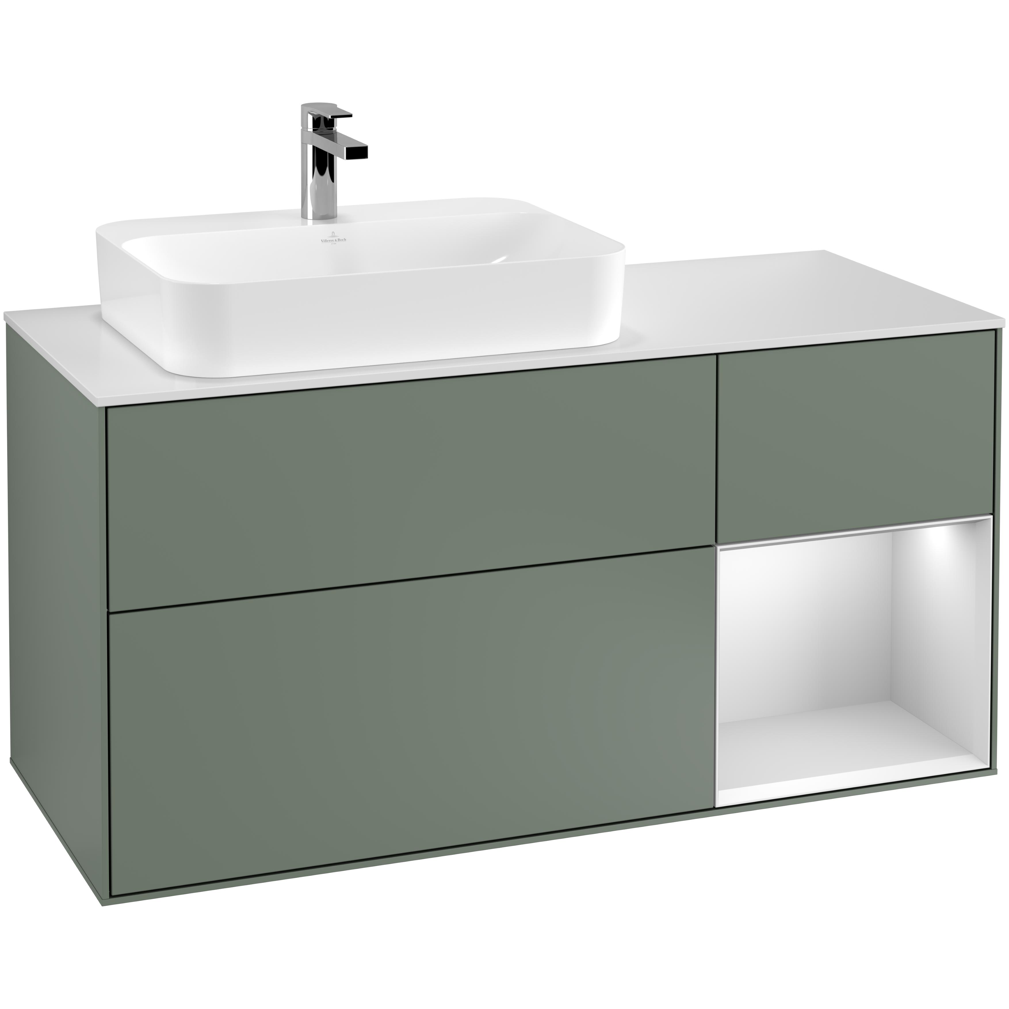 Tvättställsskåp Villeroy & Boch Finion med 3 Lådor Hylla och Bänkskiva för Ocentrerat Ytmonterat Tvättställ