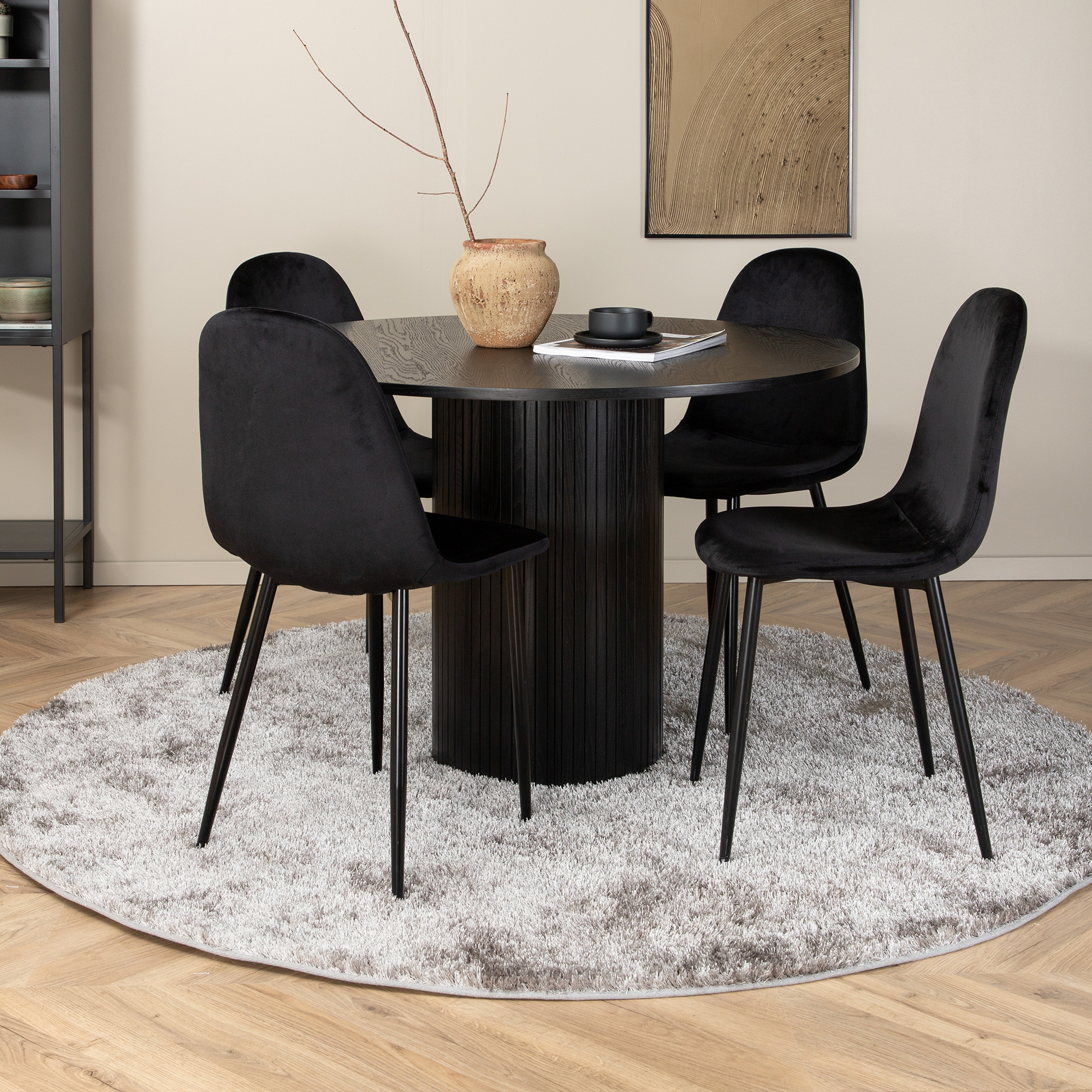Spisegruppe Venture Home Bianca Rund Sort med 4 Pobbie Stoler