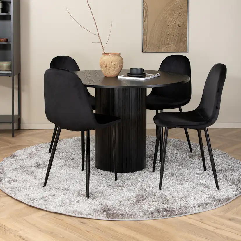 Spisegruppe Venture Home Bianca Rund Sort med 4 Pobbie Stoler