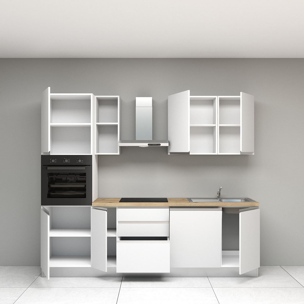 Komplett Kjøkken Mimo Mimosa 255 Matt Hvit inkl. Hvitevarer Ferdigmontert