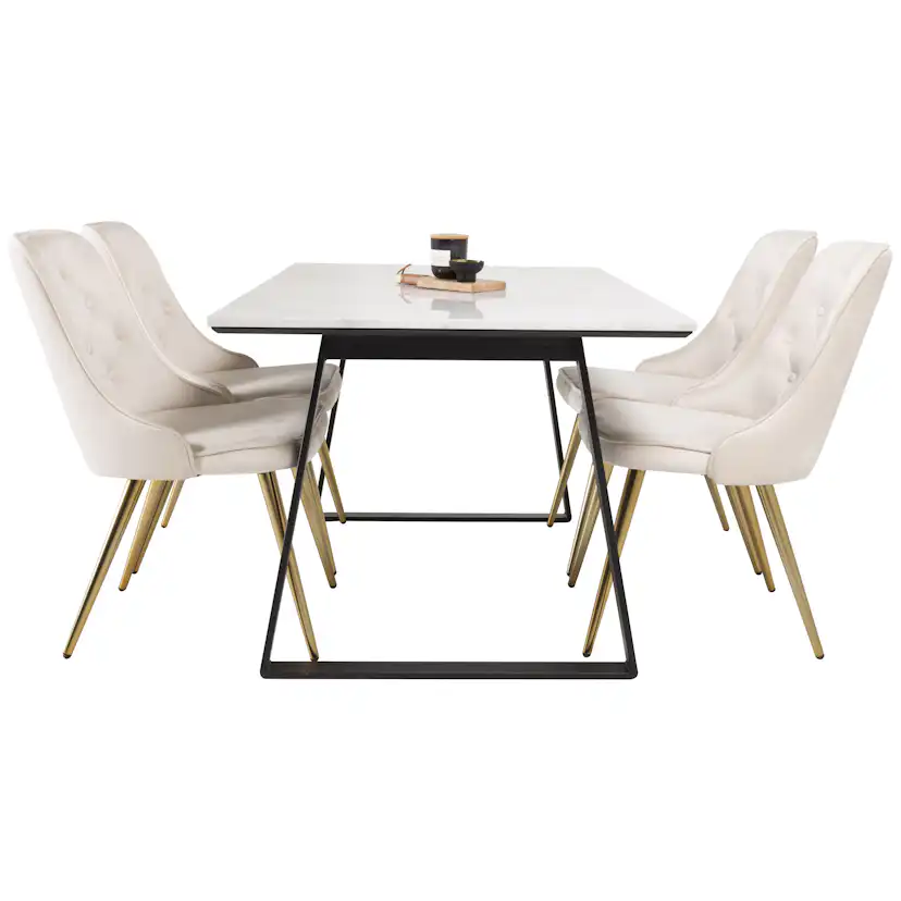 Spisegruppe Venture Home Estelle 140 med 4 Vera Stoler Fløyel/Messing