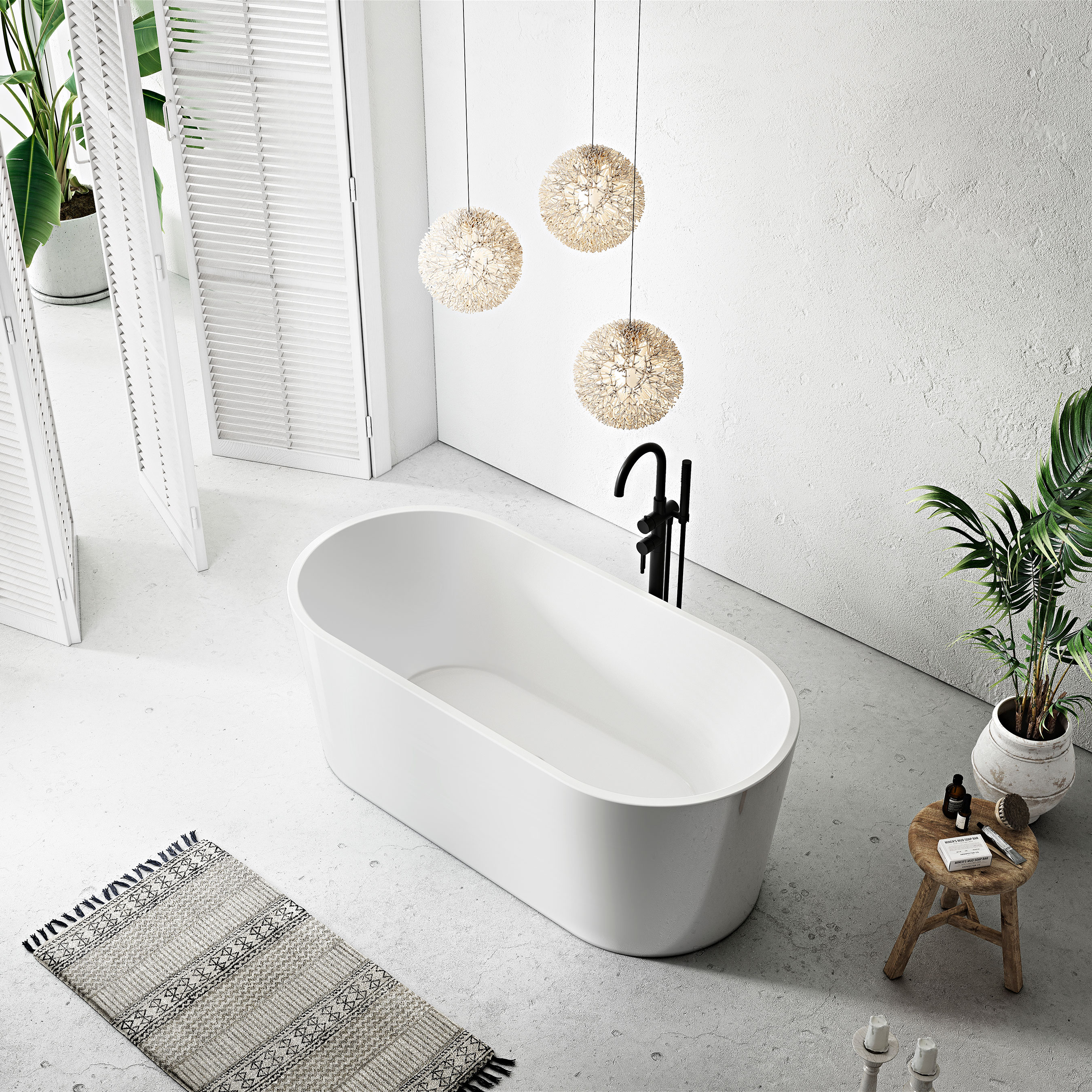 Badekar Bathlife Ideal Frittstående Rundt Hvit