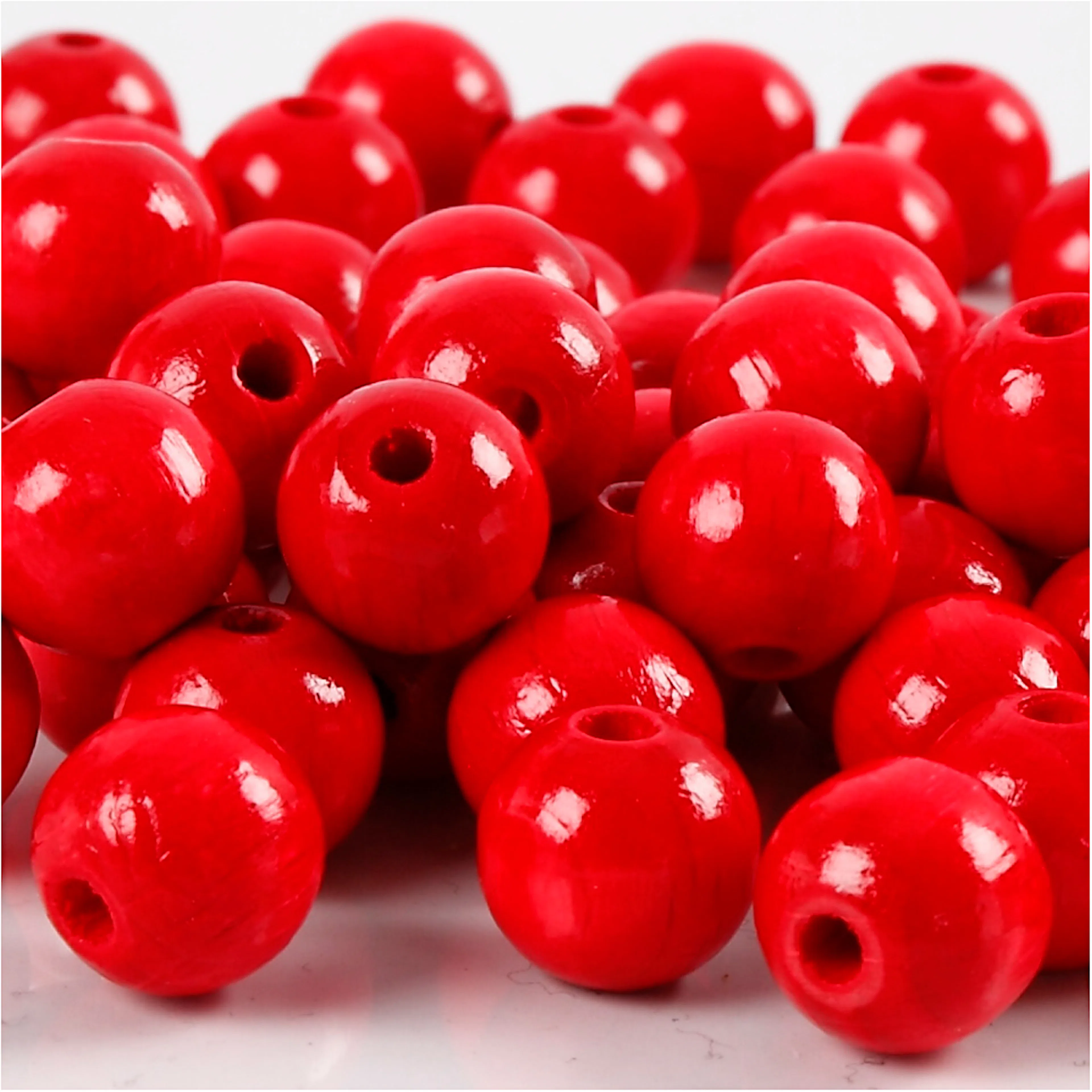 Träpärlor, röd, Dia. 12 mm, Hålstl. 3 mm, 22 g/ 1 förp. Rød