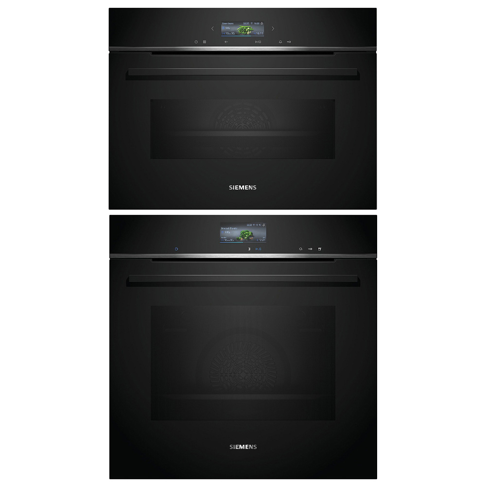 Ovn- og Mikrobølgepakke Siemens iQ700 HR736G1B1 + CM724G1B1 Damp- og Kompaktovn Sort