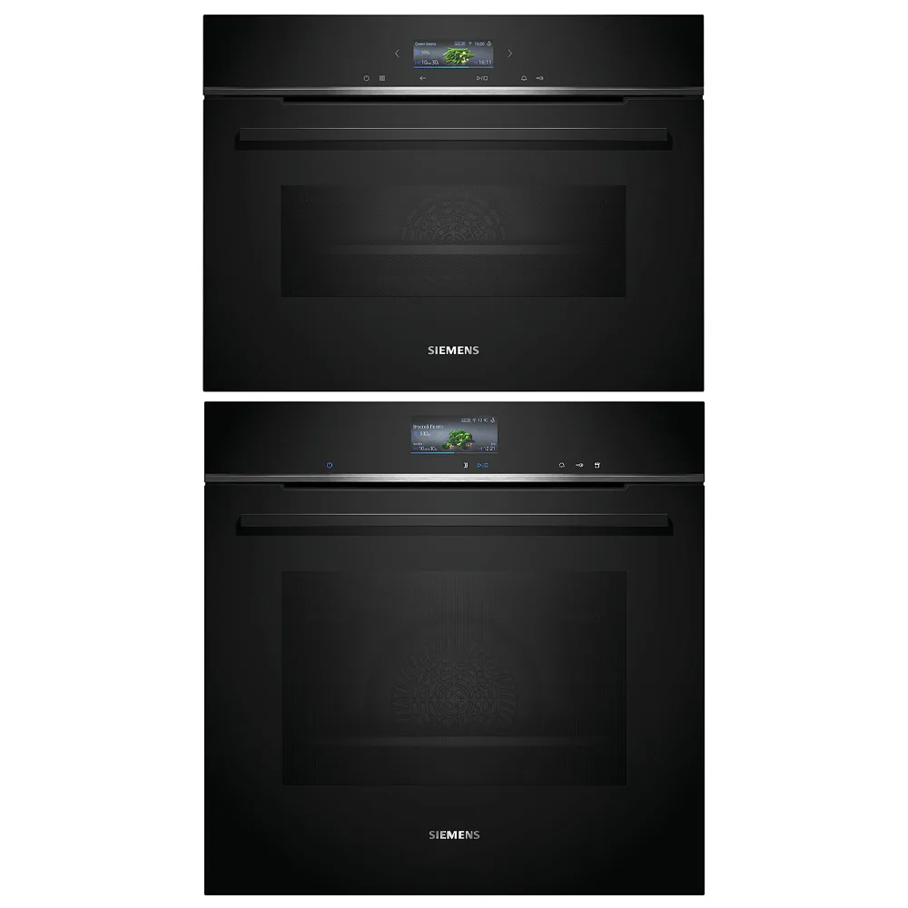 Ovn- og Mikrobølgepakke Siemens iQ700 HR736G1B1 + CM724G1B1 Damp- og Kompaktovn Sort