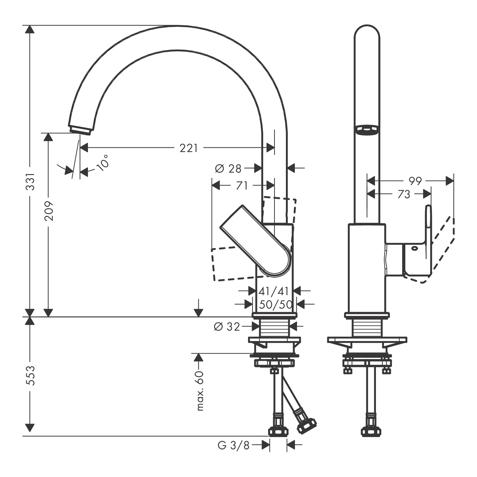 Kjøkkenbatteri Hansgrohe Vernis Shape M35 210