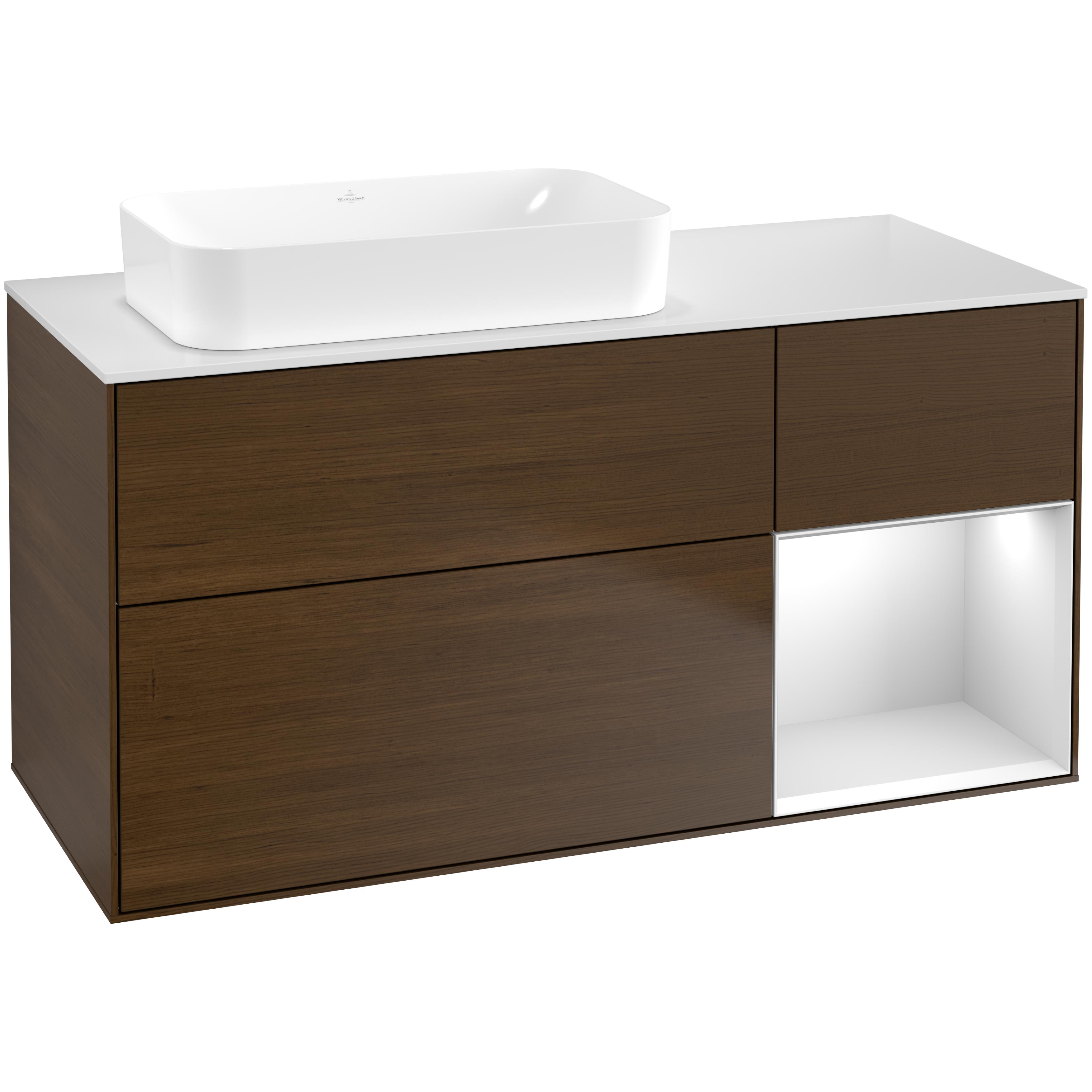 Tvättställsskåp Villeroy & Boch Finion med 3 Lådor Hylla och Bänkskiva för Ocentrerat Fristående Tvättställ